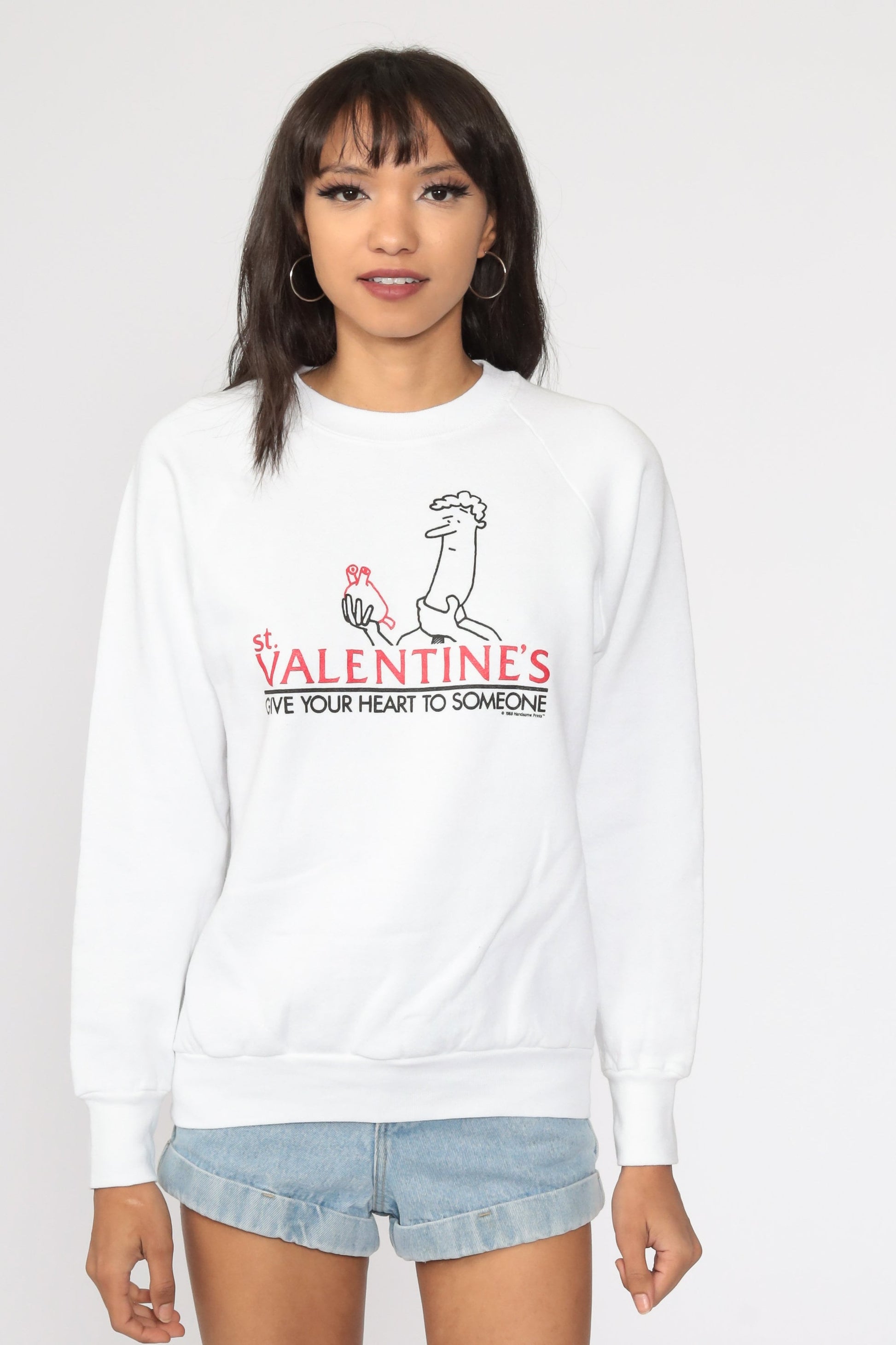 80s St. Valentine's Heart Graphic Sweatshirt Raglan Pullover Small