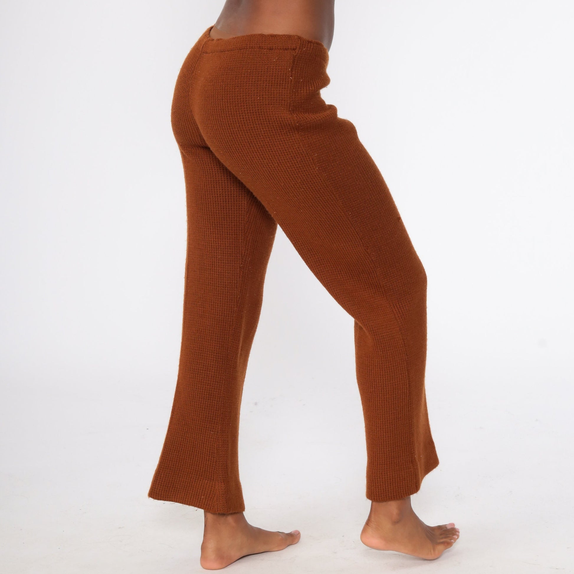 70s Nordak Sportswear Bell Bottom Pants Brown Knit High Waisted Medium