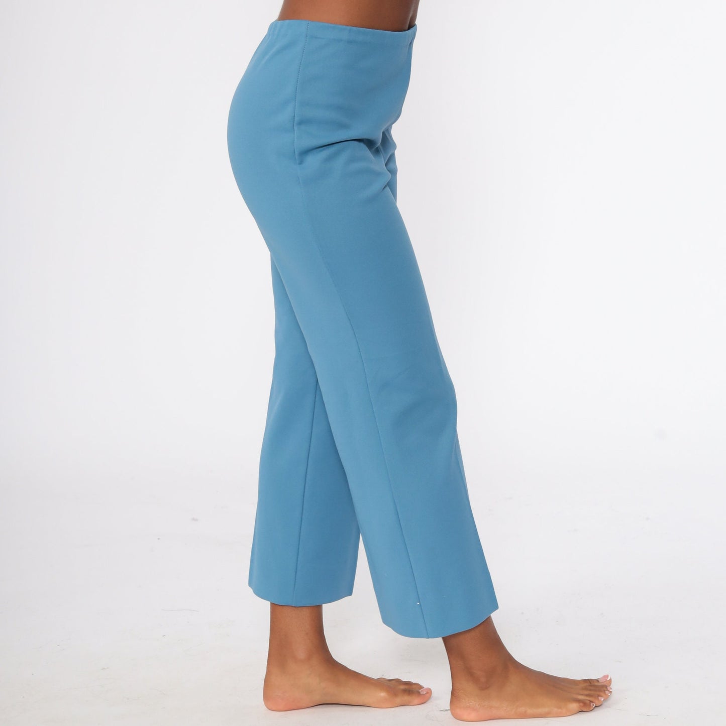 70s Blue Polyester High-Waist Bell Bottom Trousers Extra Small