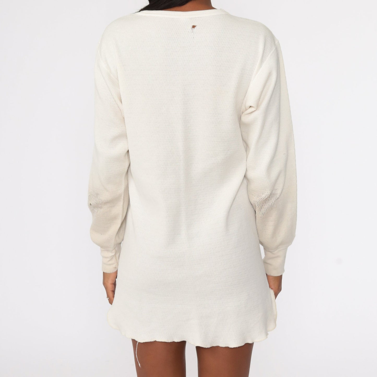 80s Hanes Waffle Knit Thermal Long Sleeve Shirt Off-White XXL