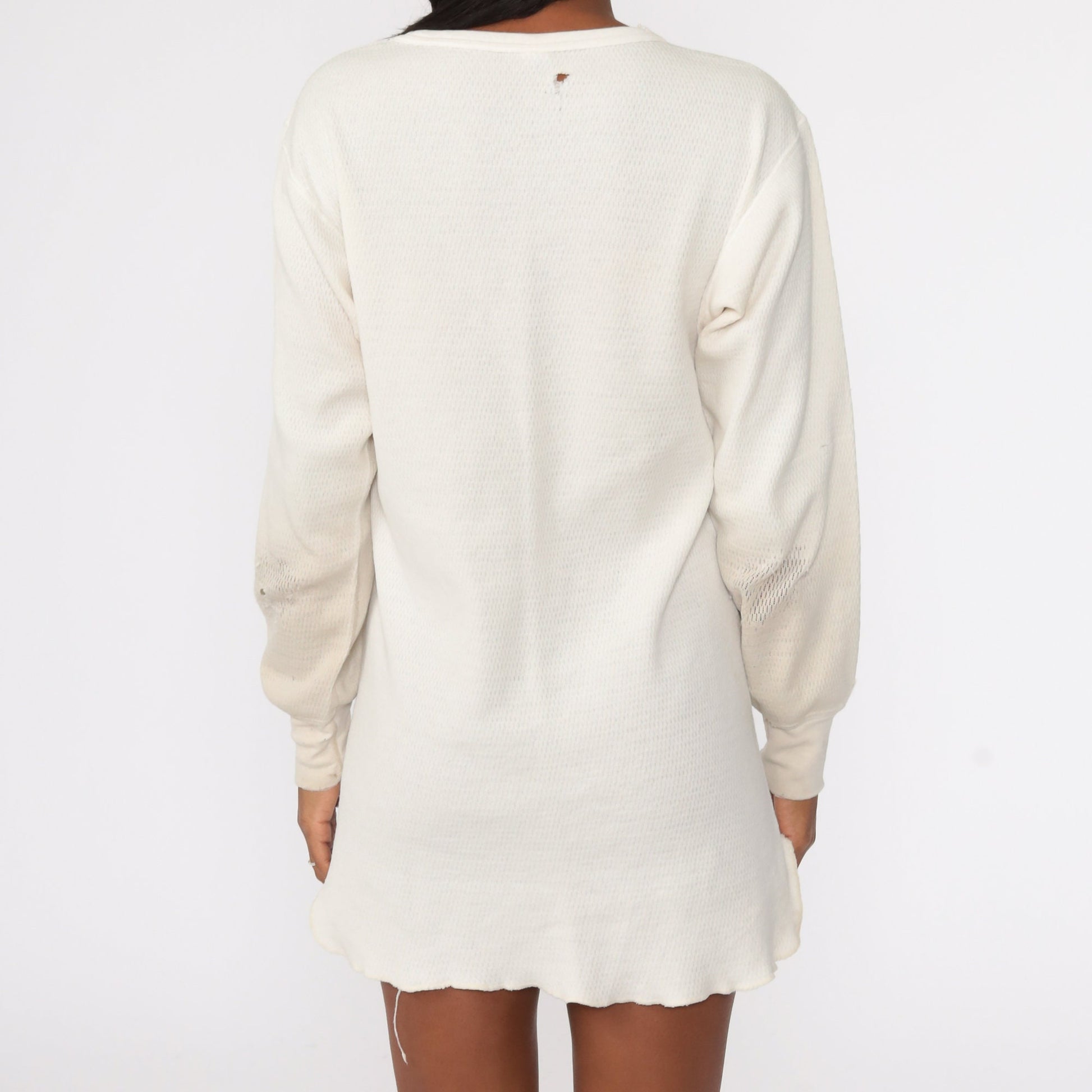 80s Hanes Waffle Knit Thermal Long Sleeve Shirt Off-White XXL