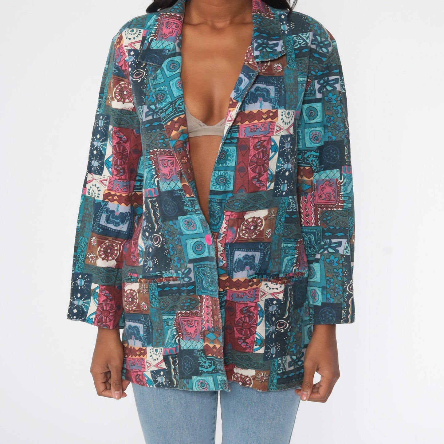 90s Blair Patchwork Floral Blazer Blue Extra Large XXL
