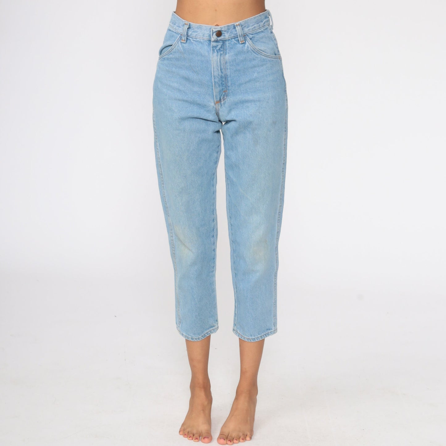 80s Maverick Mom Jeans Stone Wash Blue Denim Mid Rise Small 26