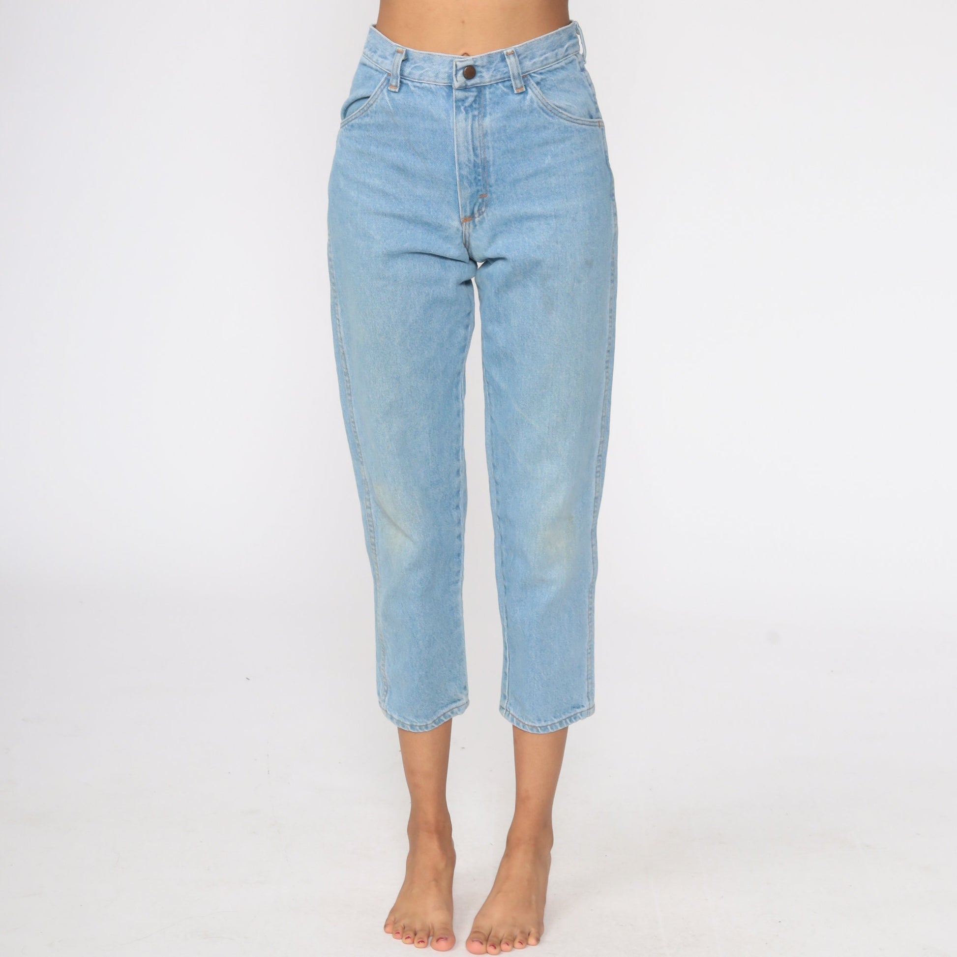 80s Maverick Mom Jeans Stone Wash Blue Denim Mid Rise Small 26