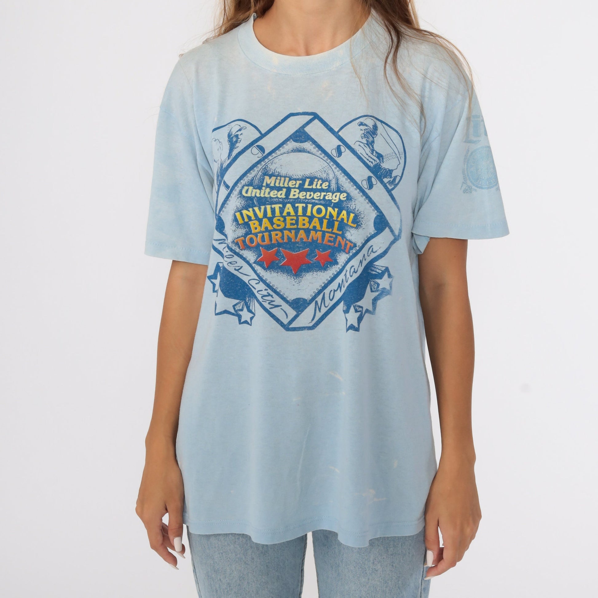 1988 Miles City Montana Baseball Tournament Miller Lite Graphic Tee Medium Large