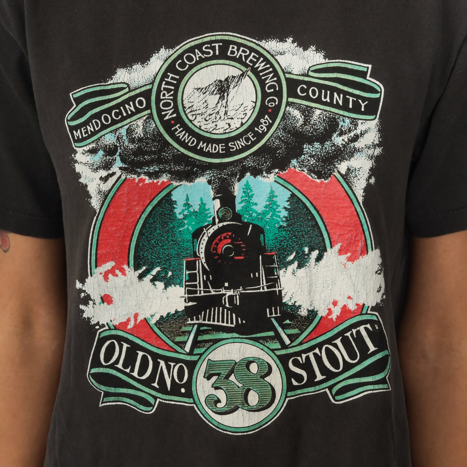 90s North Coast Brewing Company Stout Graphic T-Shirt Black Single Stitch Small