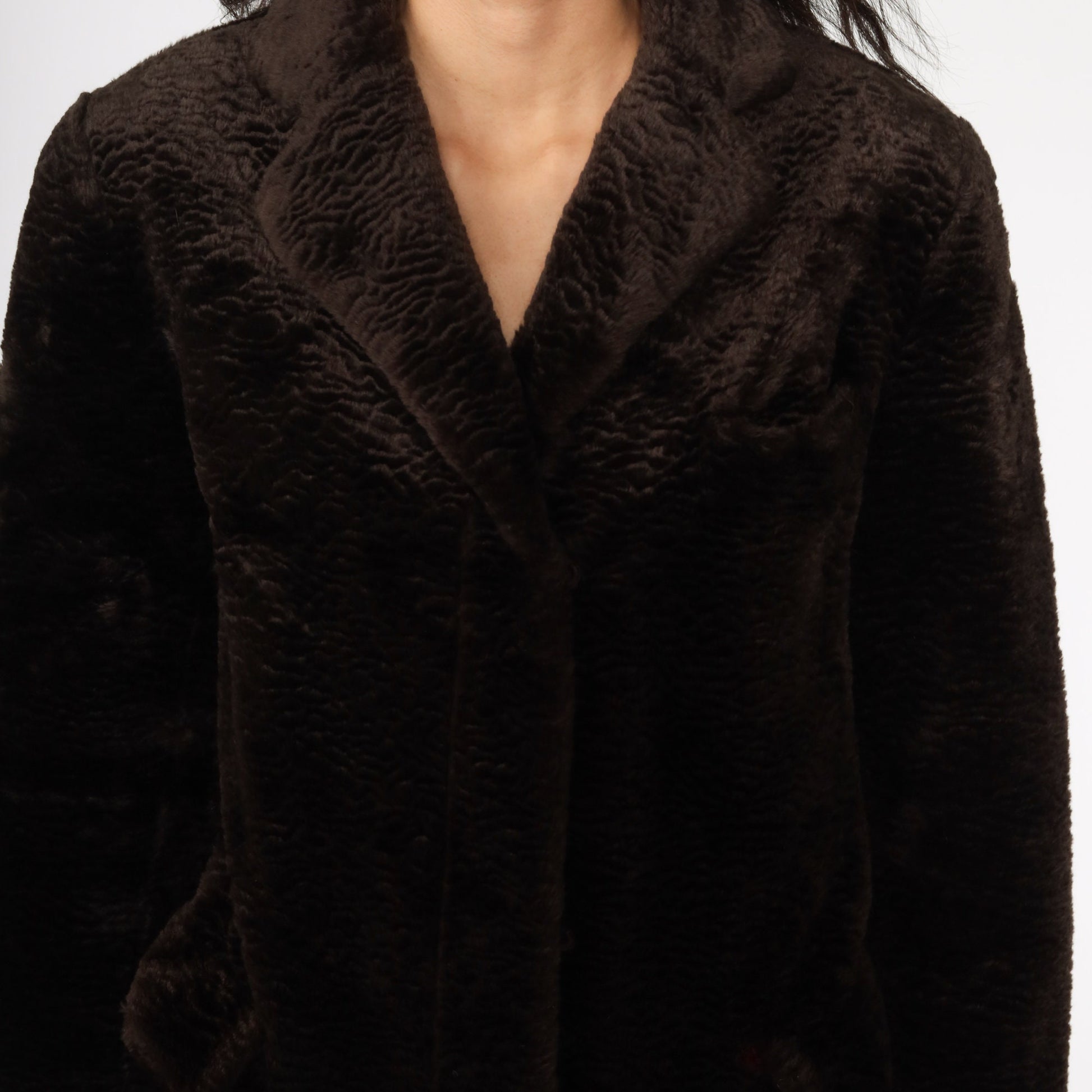90s Brown Faux Fur Jacket Y2K Winter Coat Extra Small XS