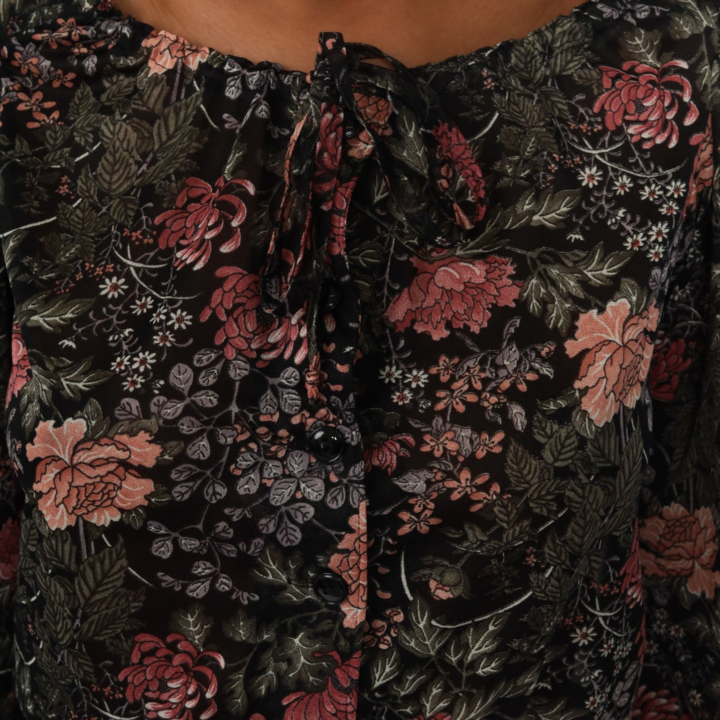 70s Floral Midi Dress Puff Sleeve Button-Up High Waist Semi-Sheer Small