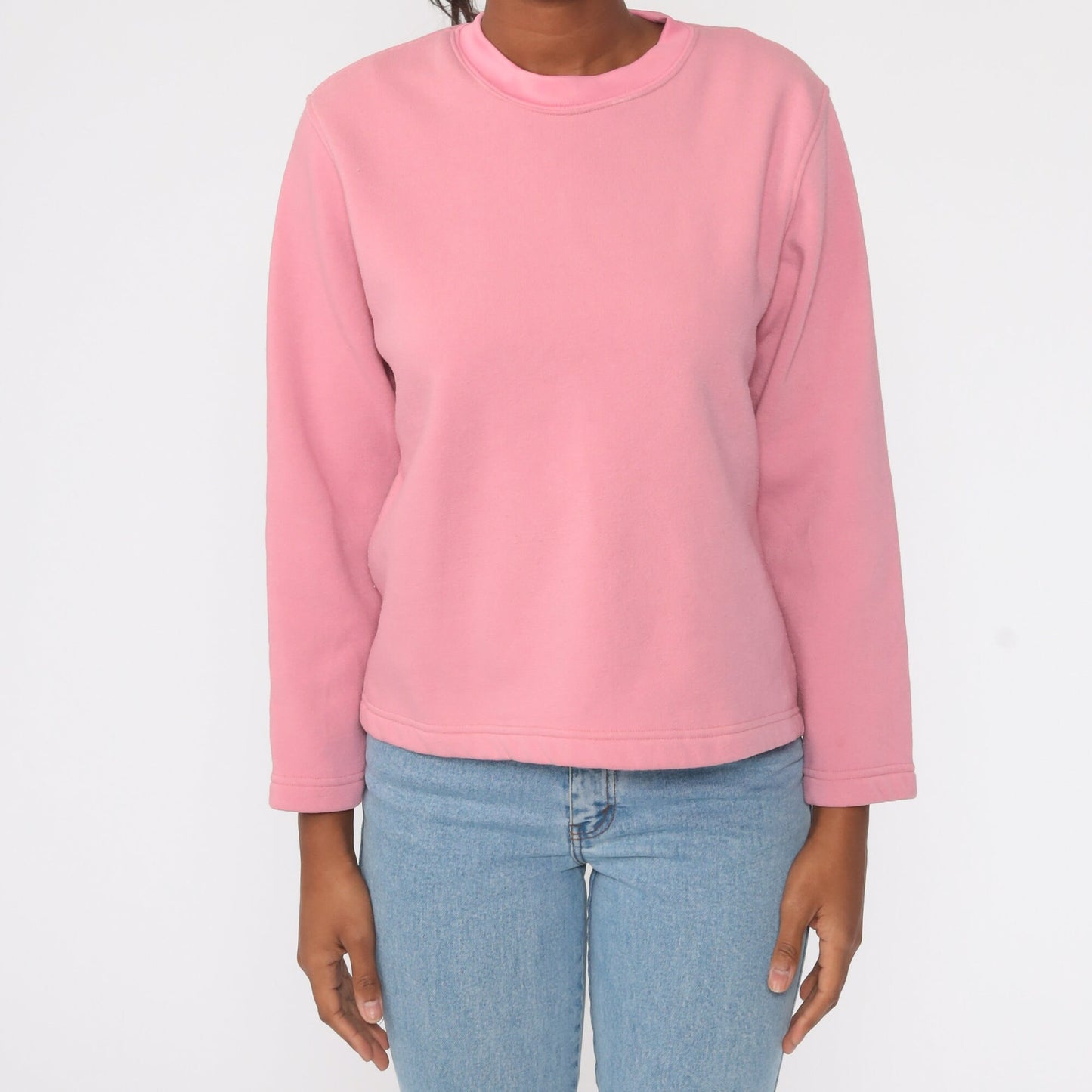 90s Pink Crewneck Sweatshirt Plain Cotton Pullover Medium