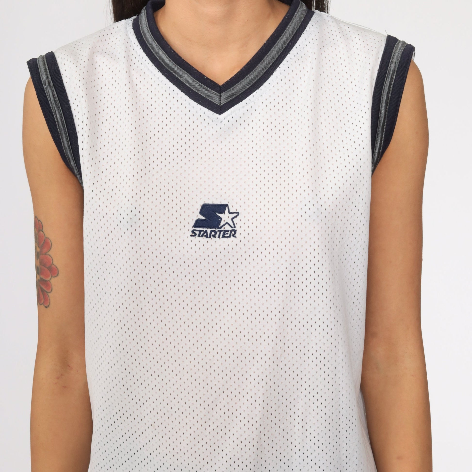90s Starter Mesh Tank Top White Sports Jersey Small
