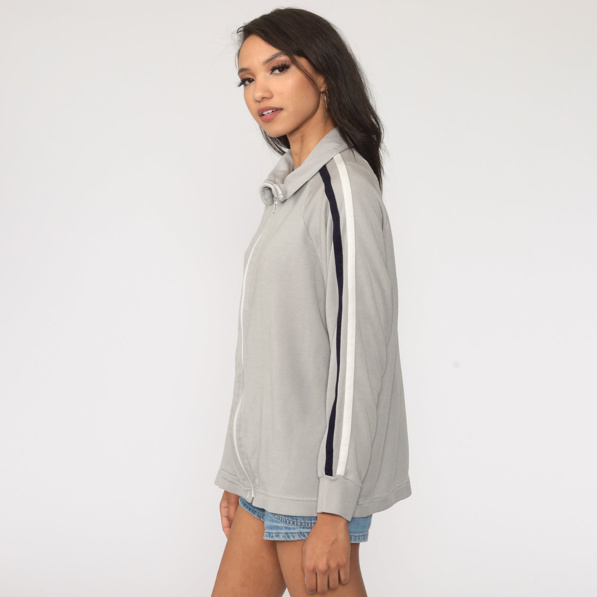 80s Oshman Track Jacket Grey Raglan Zip-Up Warmup Large