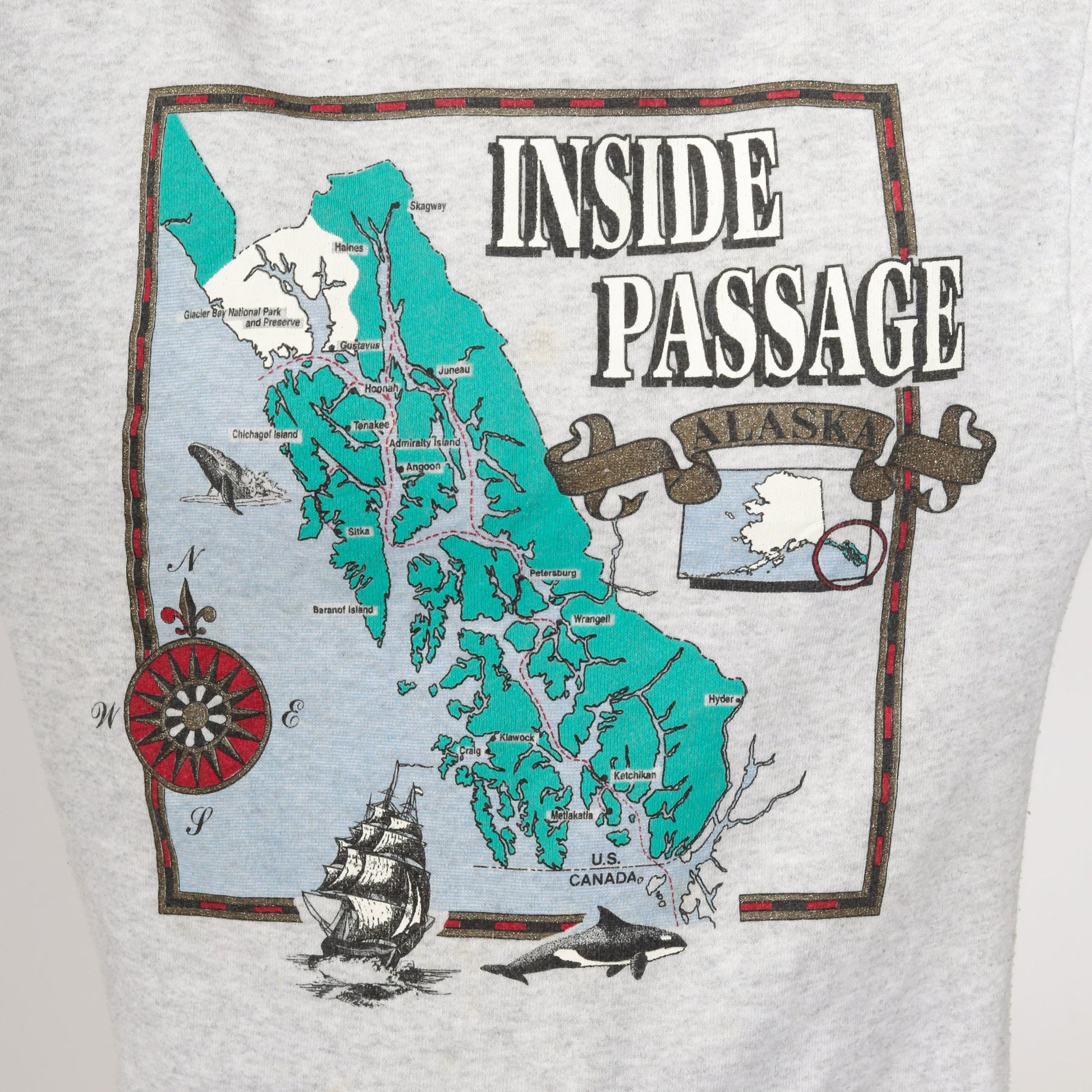 90s Alaska Inside Passage Whale Sweatshirt Grey Crewneck Extra Small