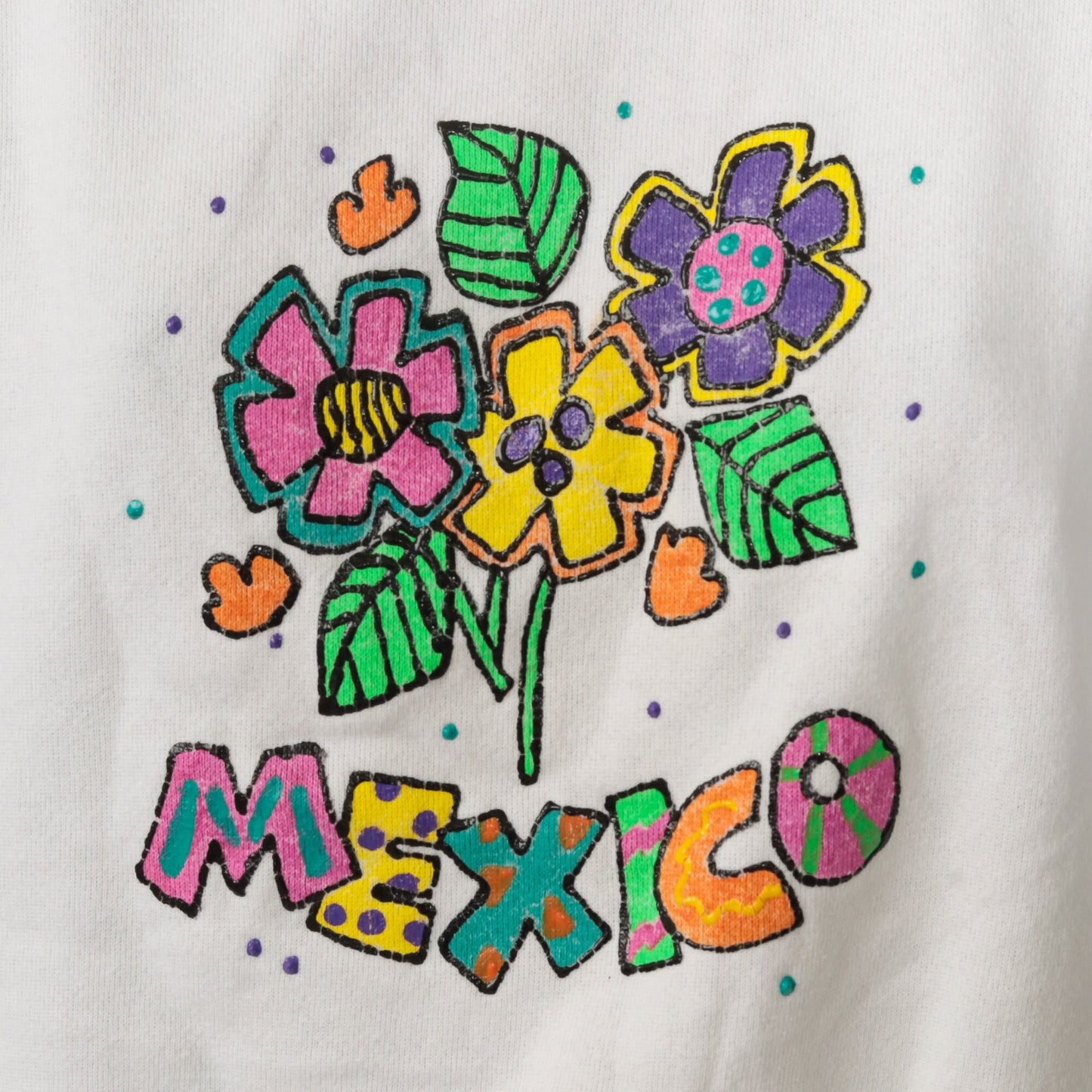 80s Mexico Hand Painted Raglan Sweatshirt White Neon Graphic Cotton Medium