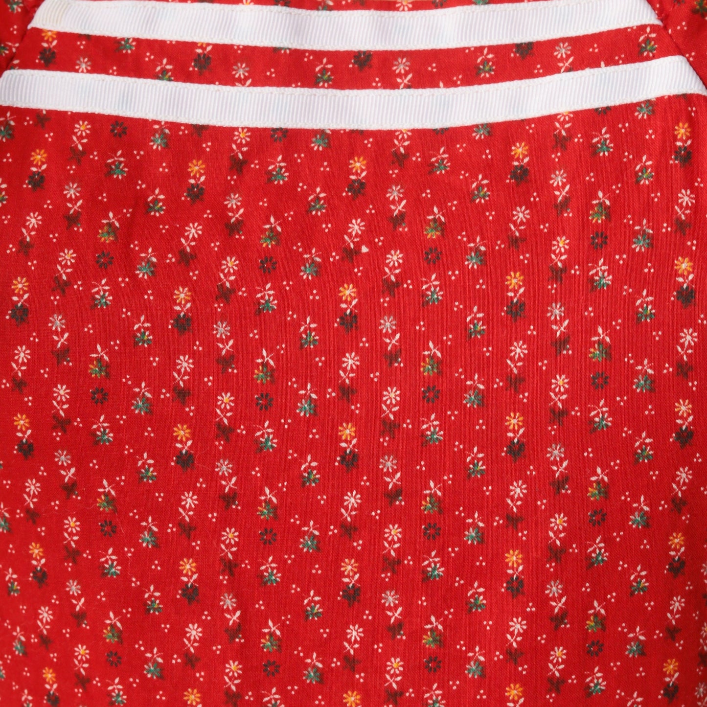 70s Red Calico Floral Mini Dress High Waist Short Sleeve Extra Small
