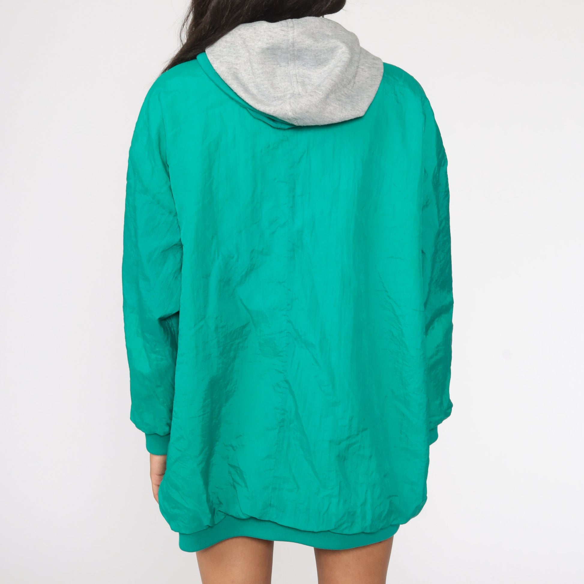 80s Reversible Hooded Windbreaker Nylon Green Grey Color Block Jacket