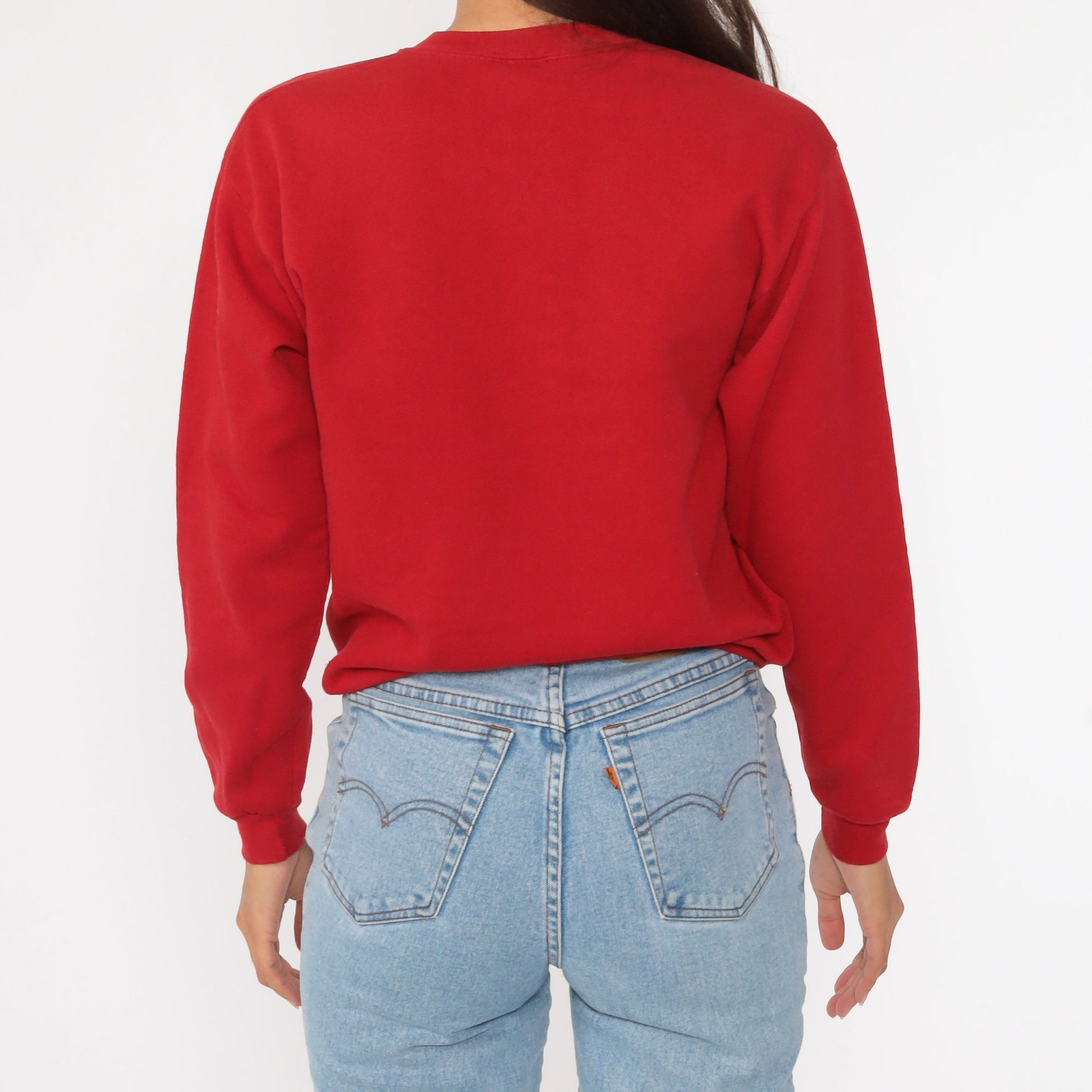 90s Bear Graphic Sweatshirt Red Crewneck Wildlife Print Small