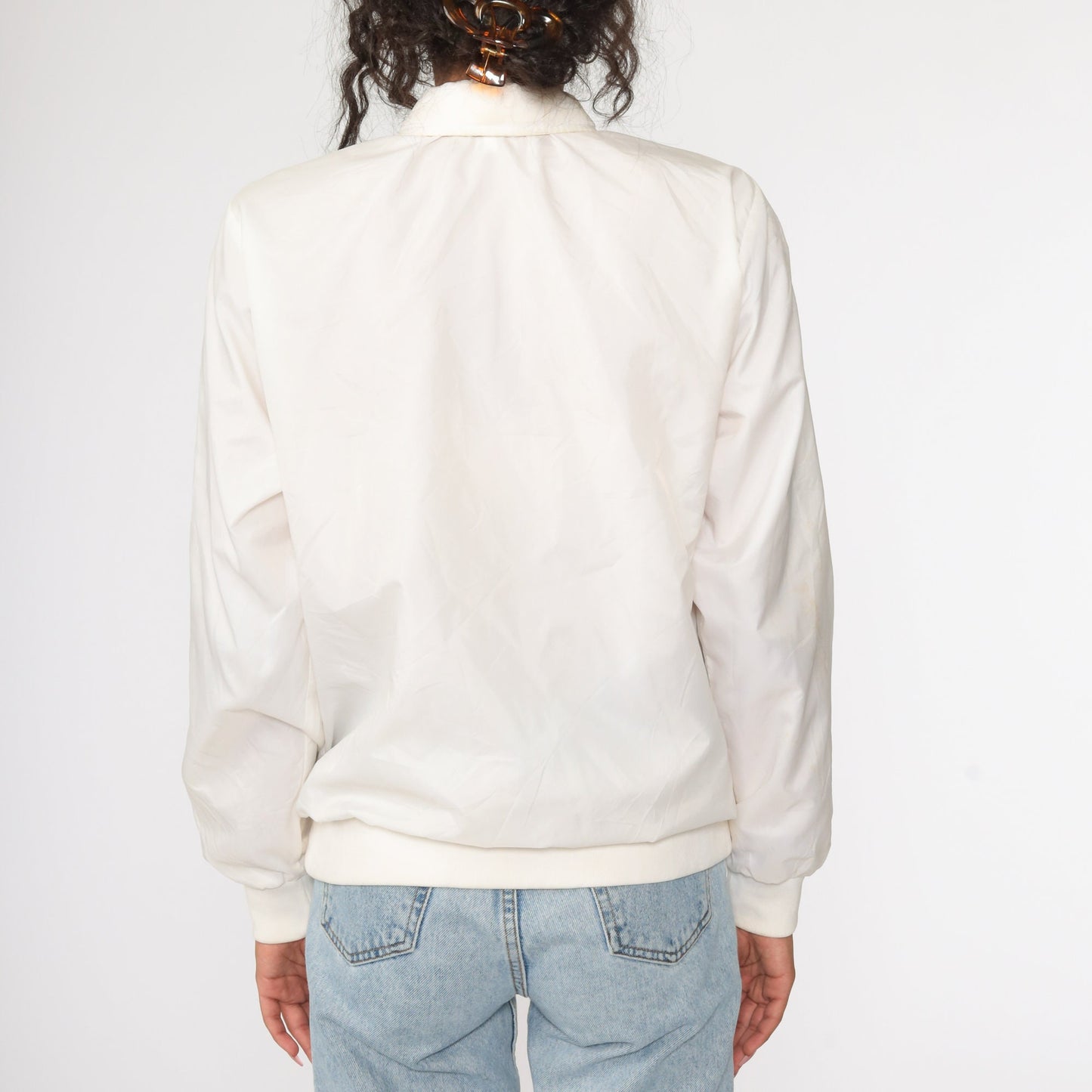 80s White Nylon Windbreaker Jacket Bomber Cut Small