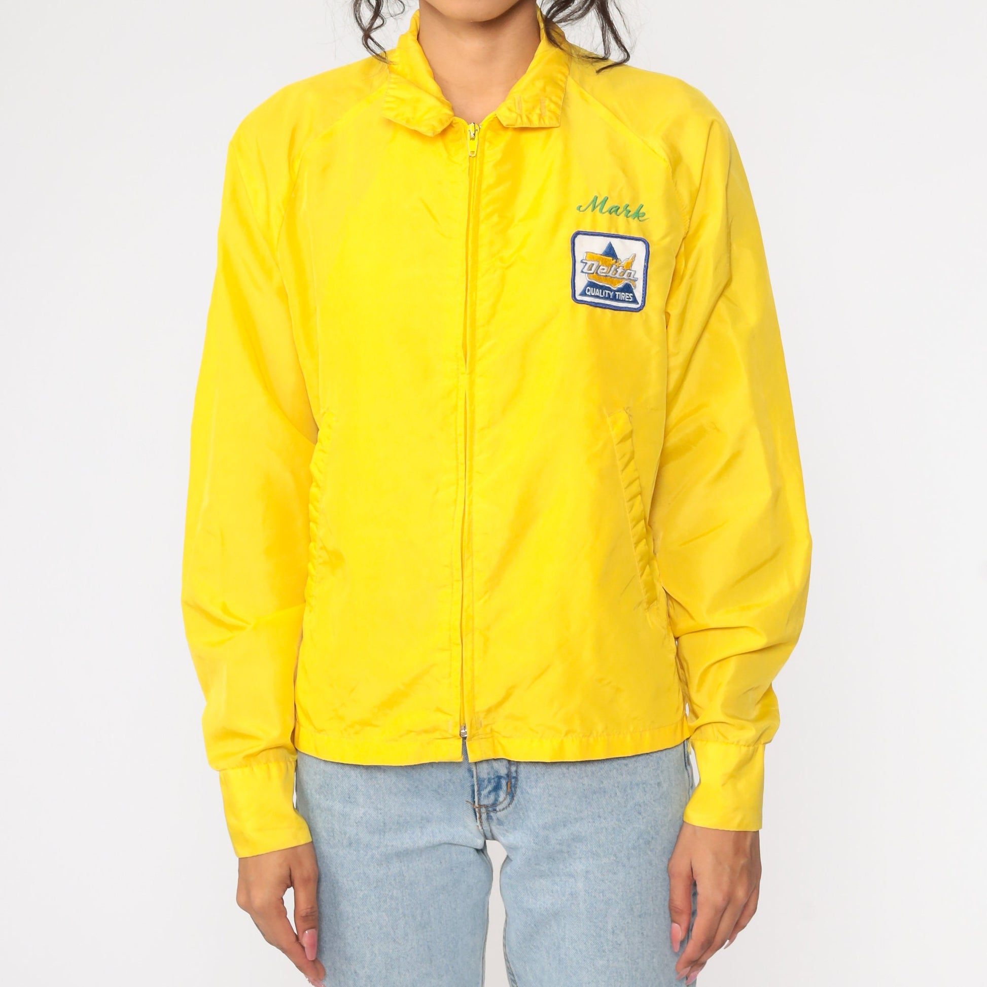 70s Delta Tires Windbreaker Jacket Yellow Raglan Zip-Up Medium
