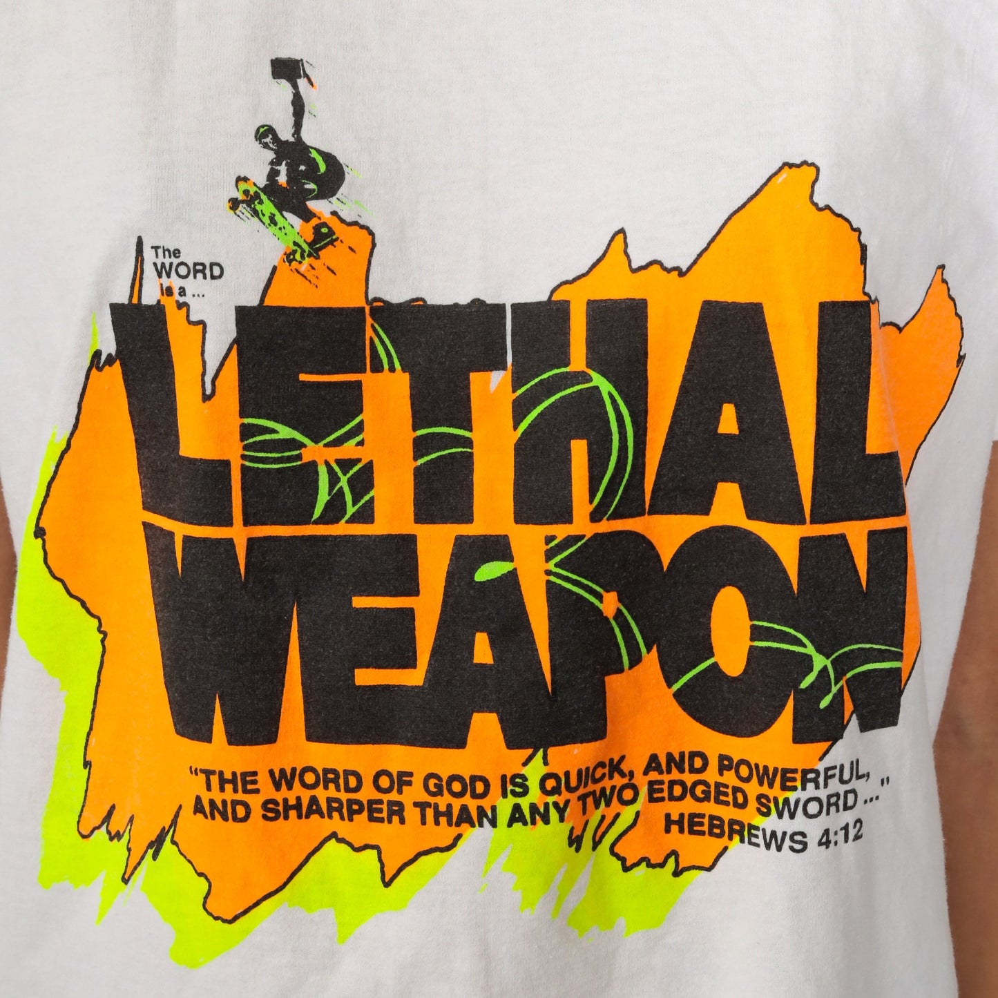90s Christian Bible Hebrews 4:12 Neon Graphic T-Shirt Small