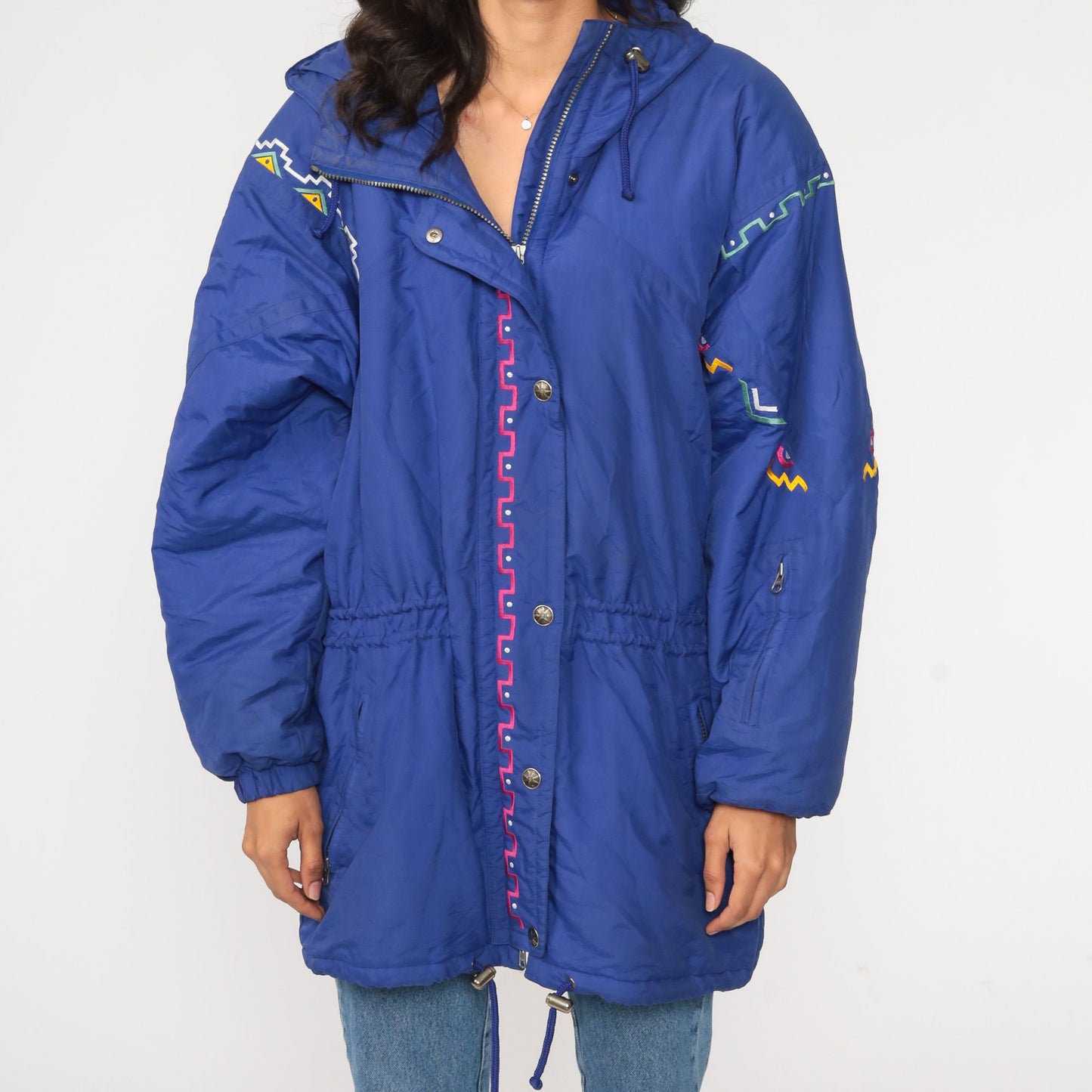 90s Purple Ski Jacket Southwestern Hooded Puffer Coat Large