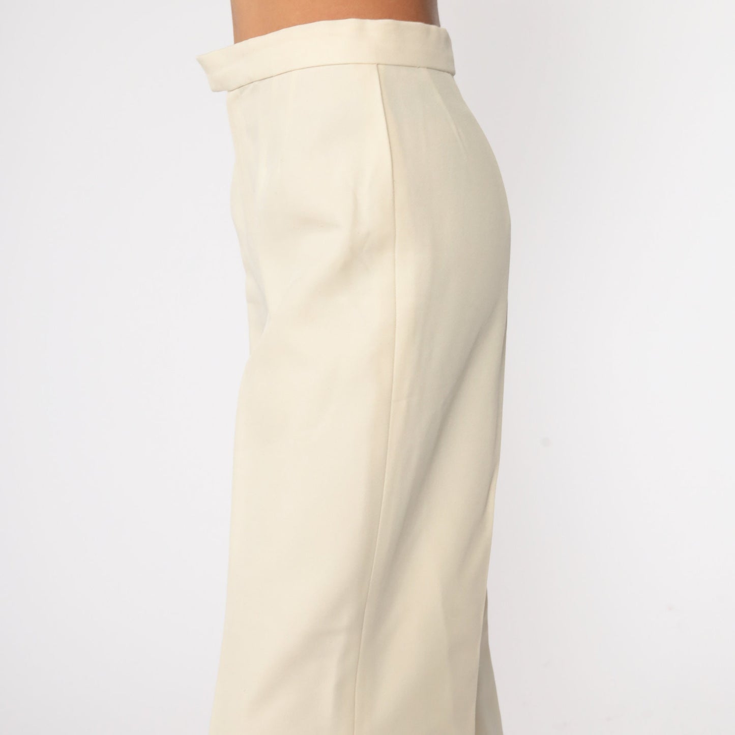70s Cream Bell Bottom Trousers High Waist Vintage Pants Small 27