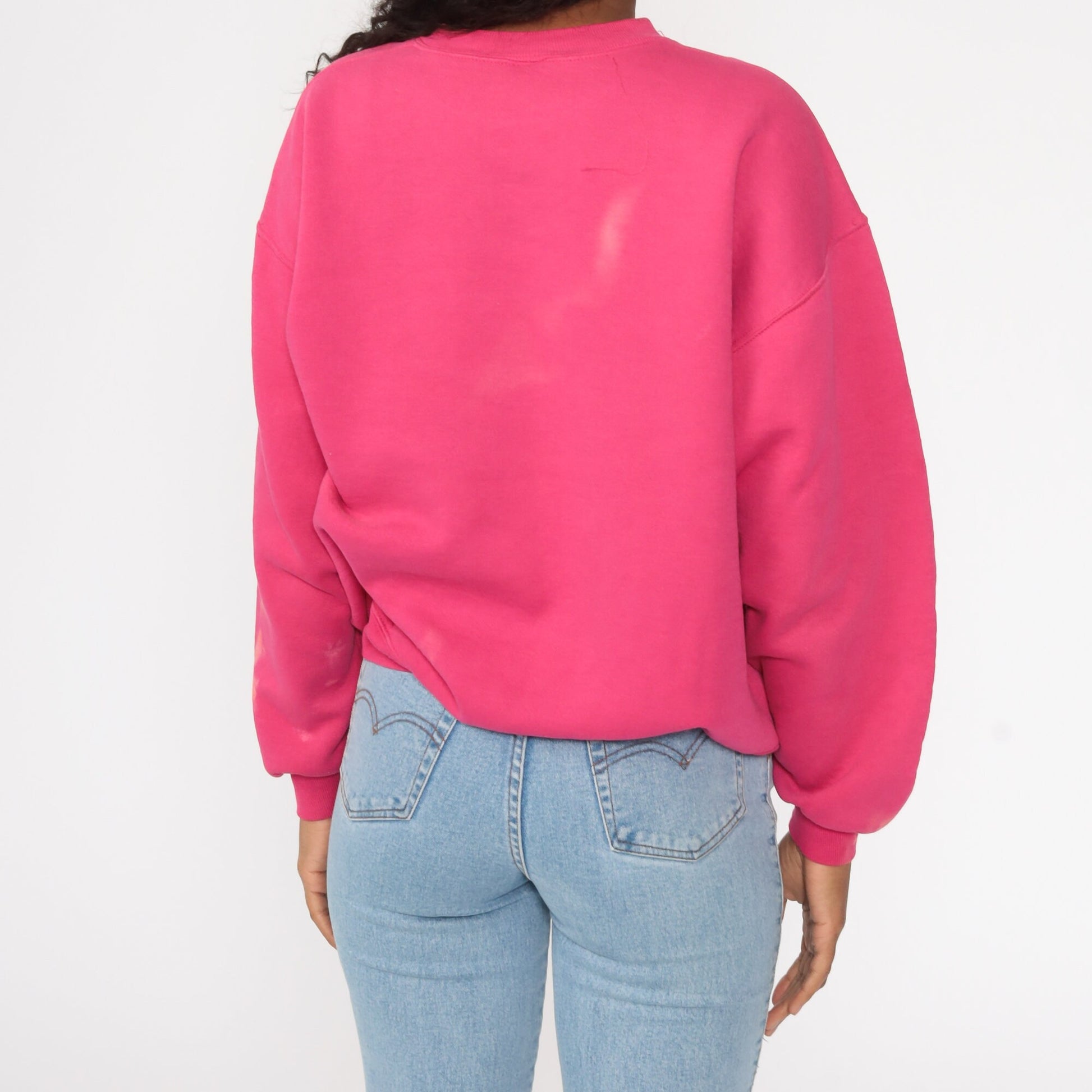 90s Jerzees Montana Graphic Sweatshirt Hot Pink Crewneck Distressed Large
