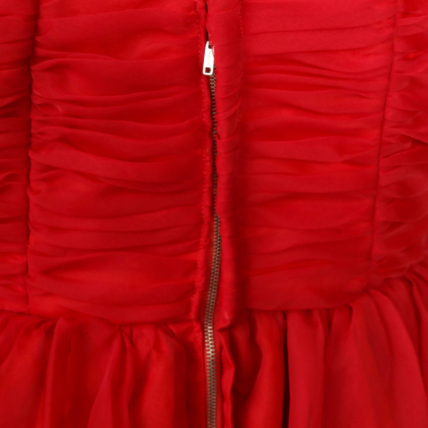 1950s Red Chiffon Party Dress Spaghetti Strap Tea Length Extra Small