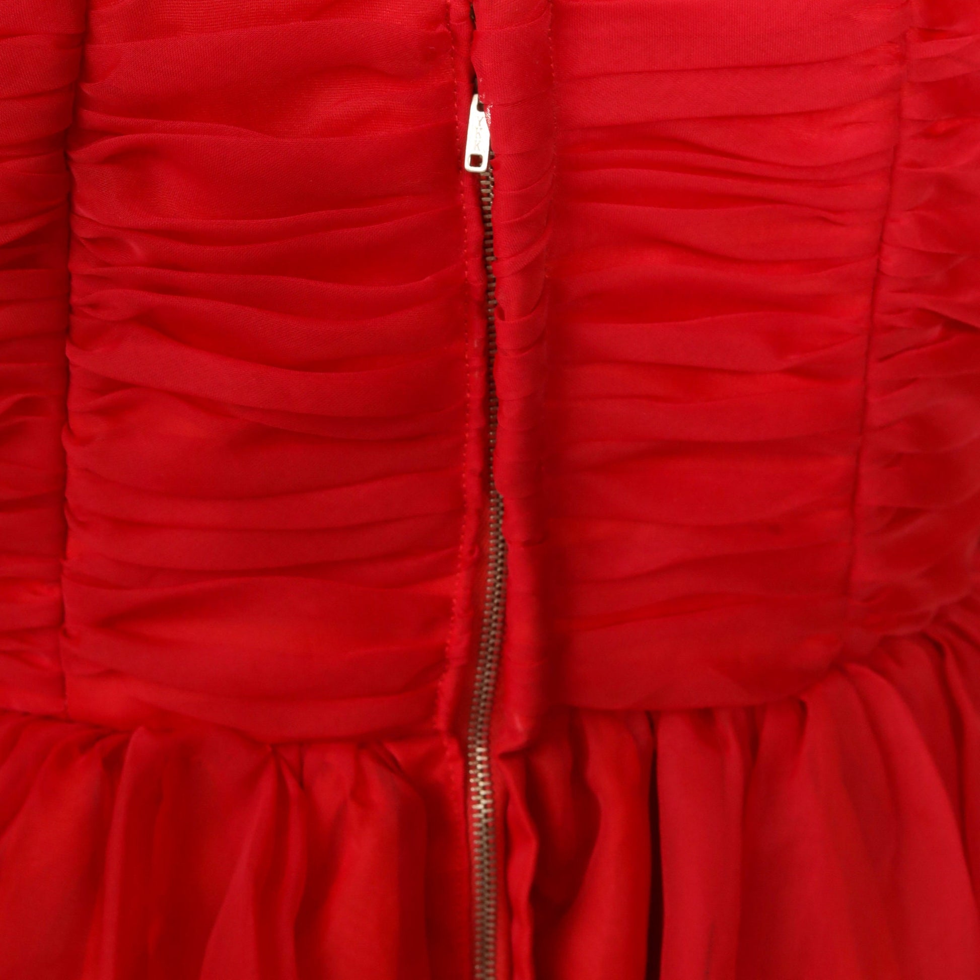 1950s Red Chiffon Party Dress Spaghetti Strap Tea Length Extra Small