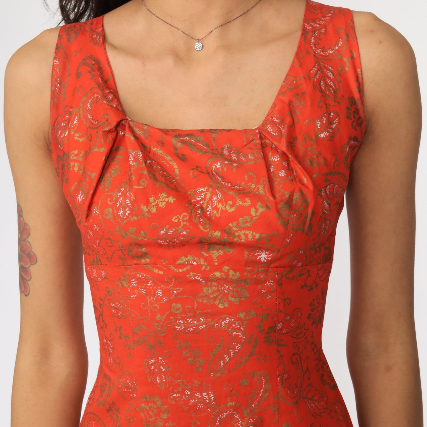 1950s Alfred Shaheen Hawaiian Sheath Dress Orange Floral Mini Extra Small