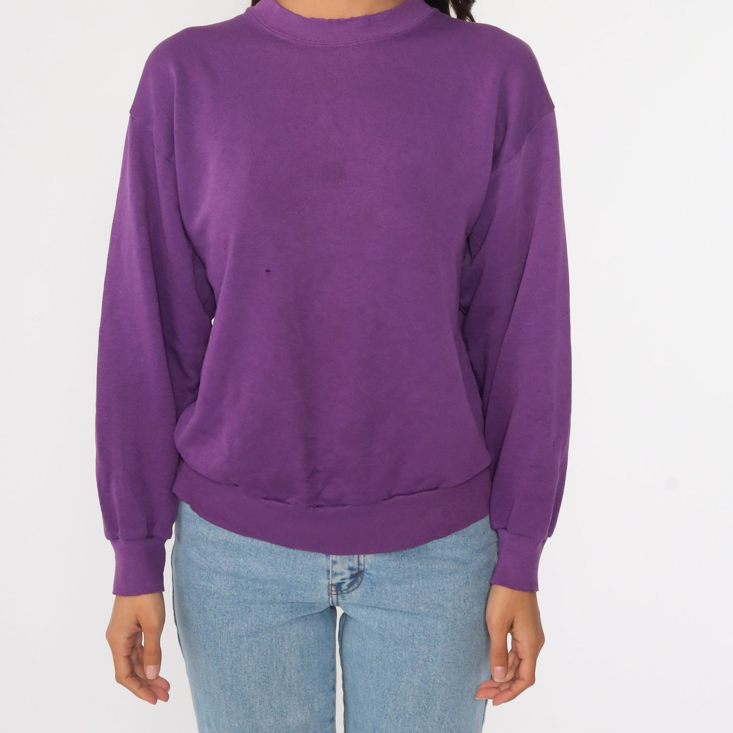 80s Purple Crewneck Sweatshirt Distressed Cotton Blend Medium