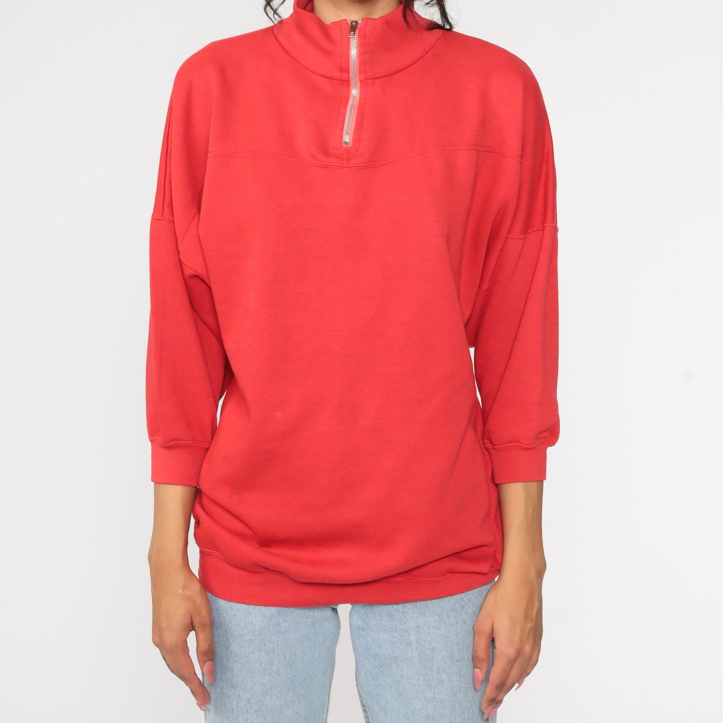 90s Red Quarter Zip Funnel Neck Sweatshirt Pullover Large L