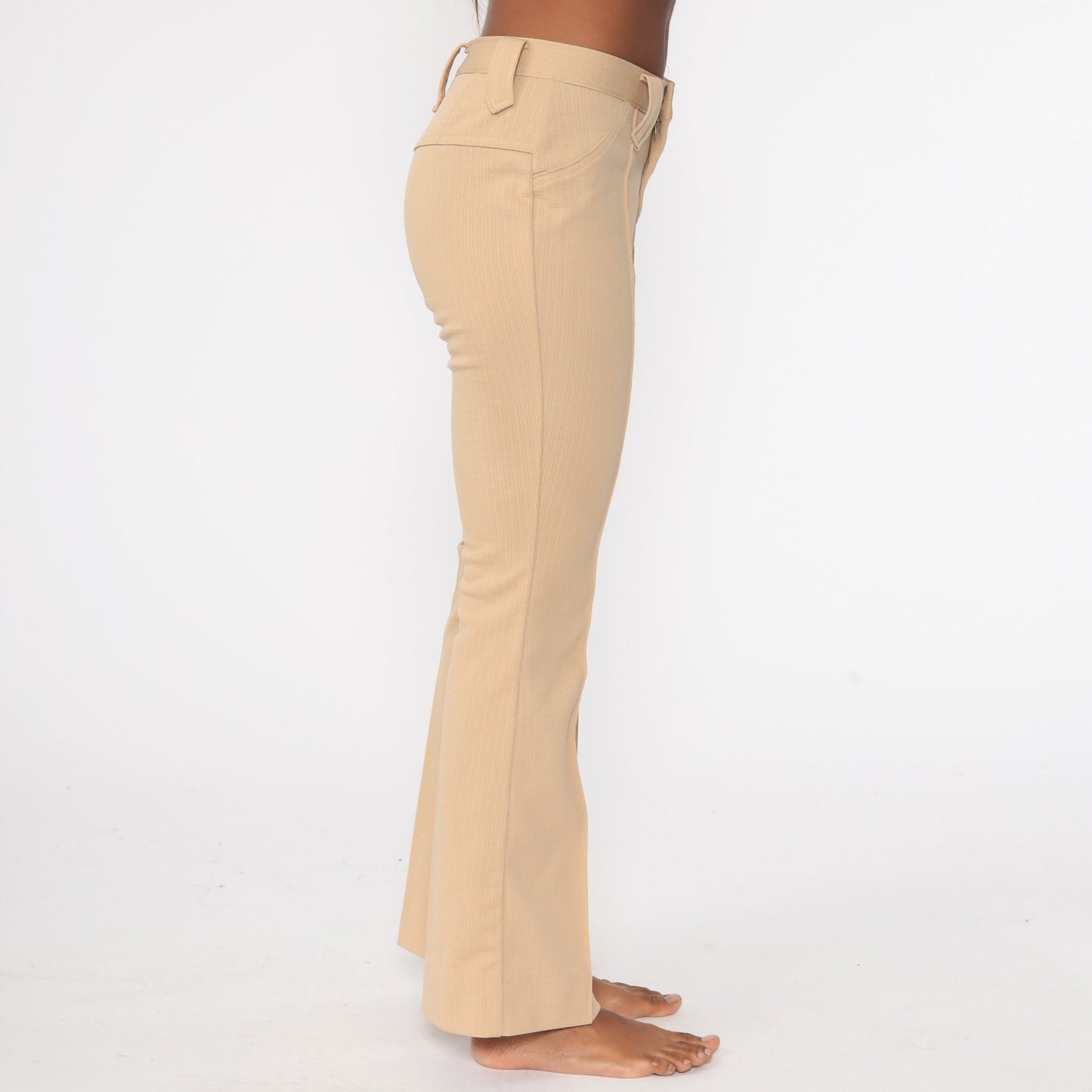 70s Tan Bell Bottom Pants High Waist Vintage Trousers Small 26