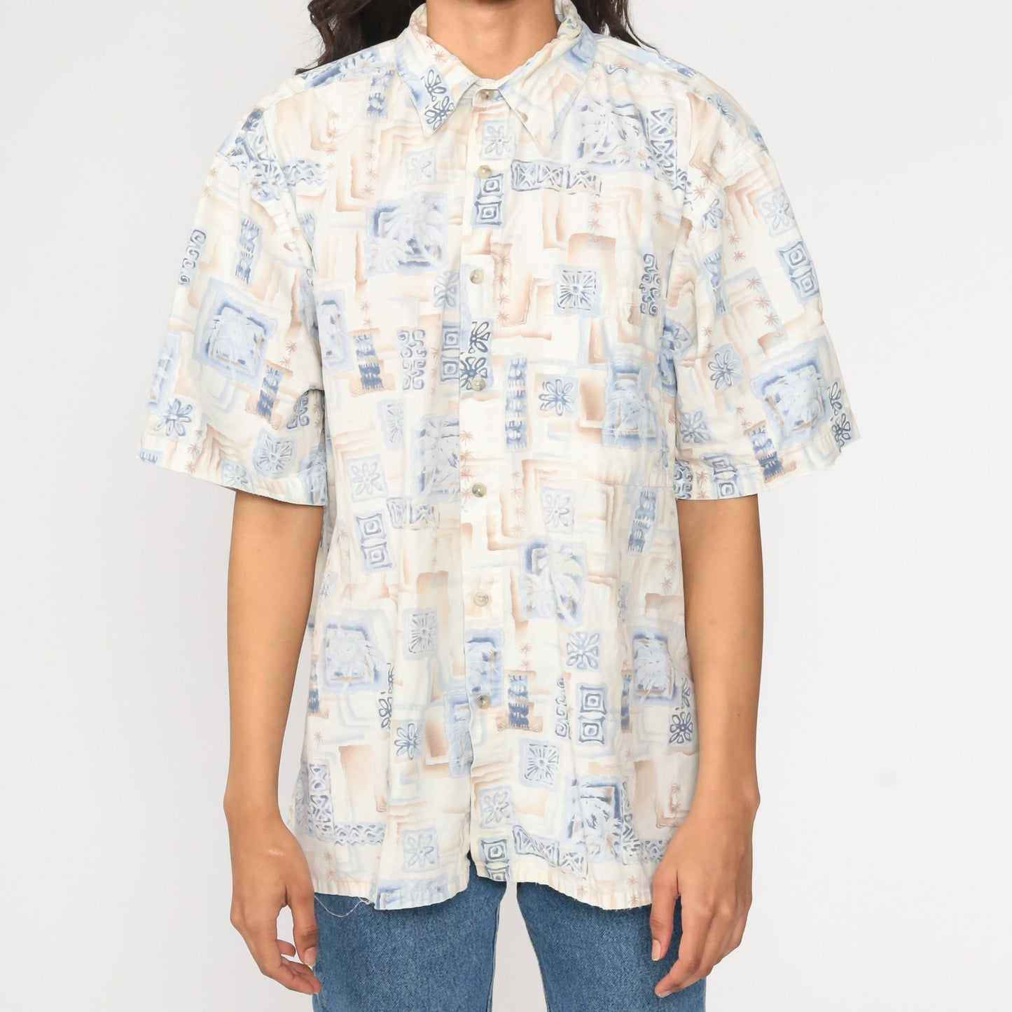 90s Pierre Cardin Hawaiian Shirt Palm Tree Print Cotton Button Up Large