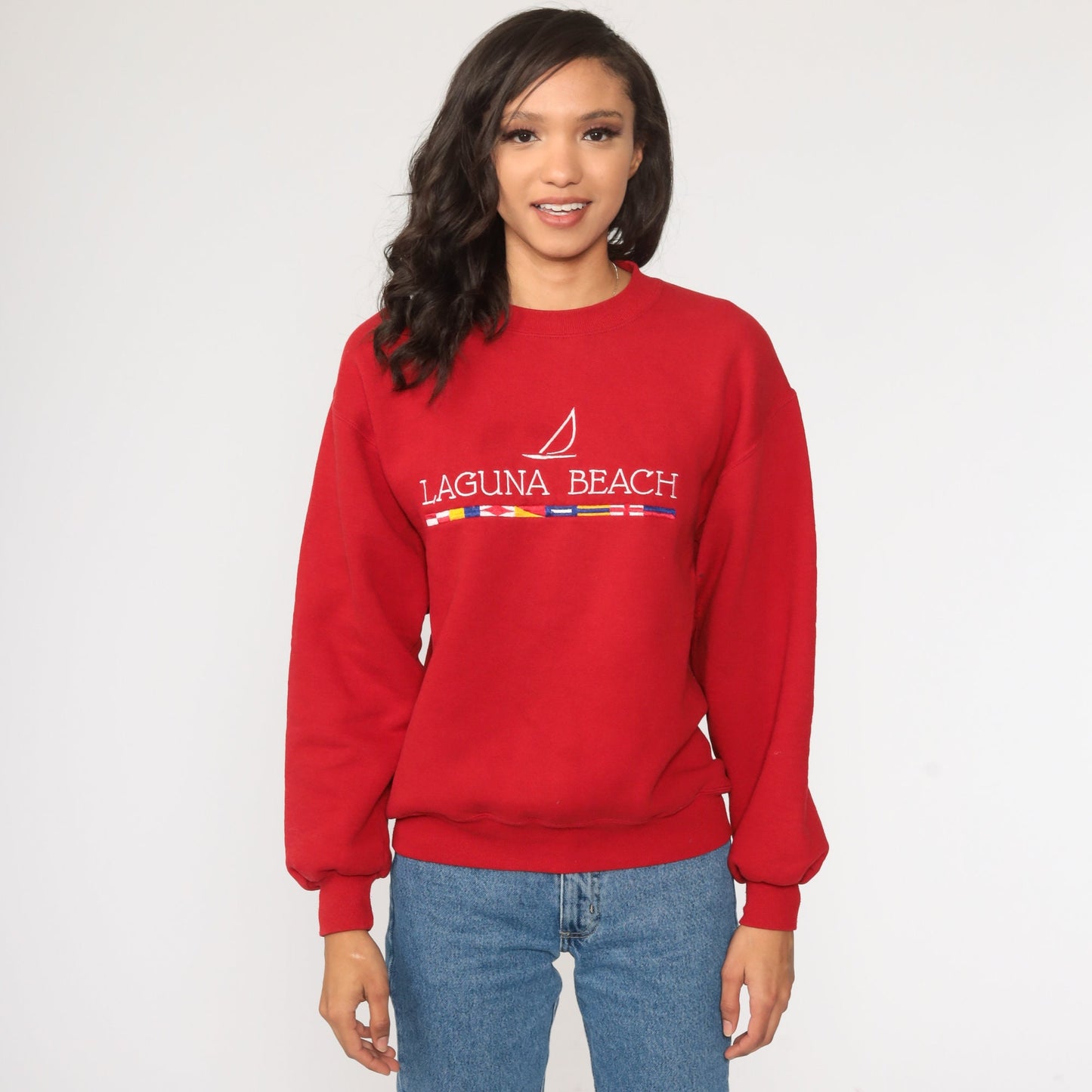 90s Laguna Beach Sailboat Sweatshirt Faded Red California Crewneck Medium