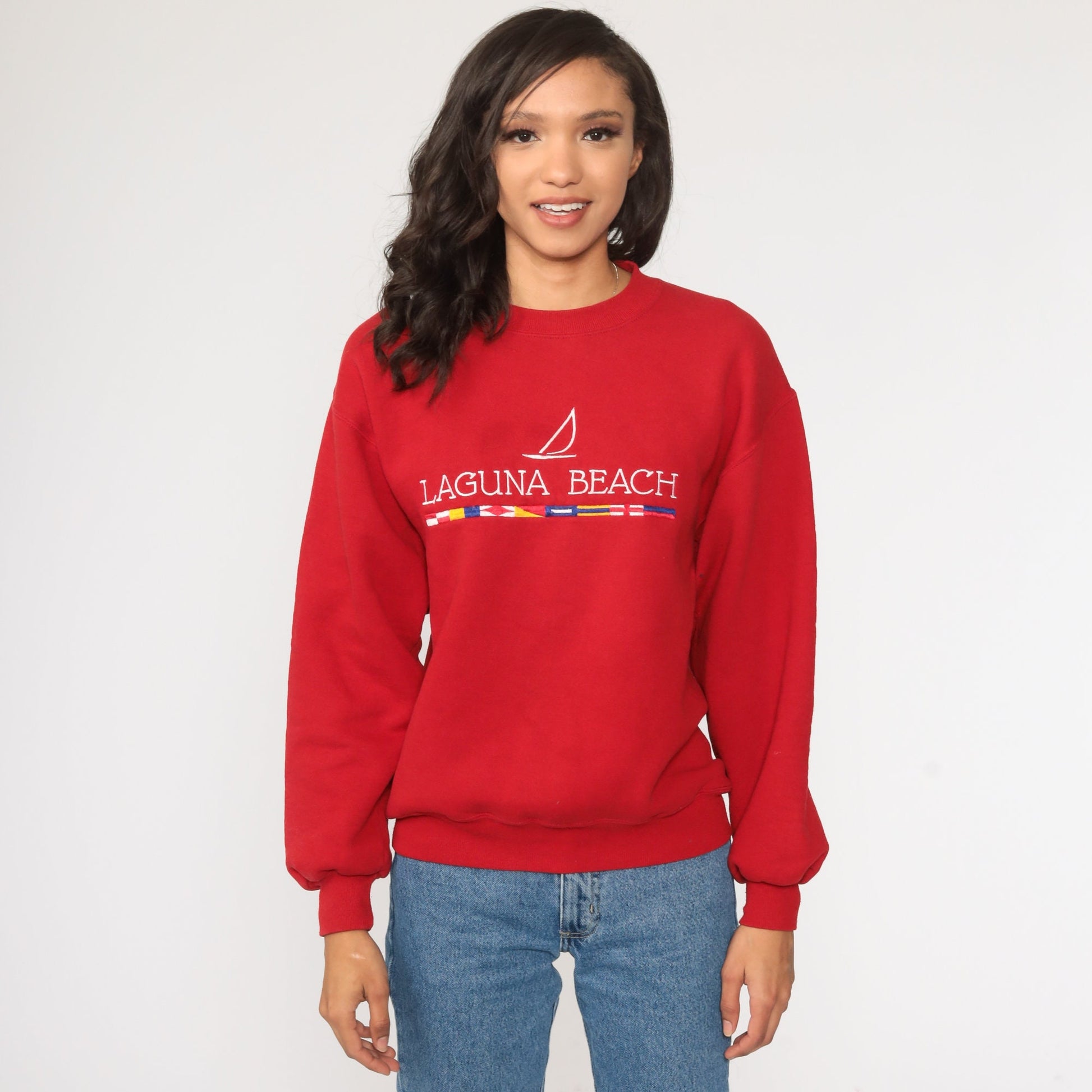 90s Laguna Beach Sailboat Sweatshirt Faded Red California Crewneck Medium