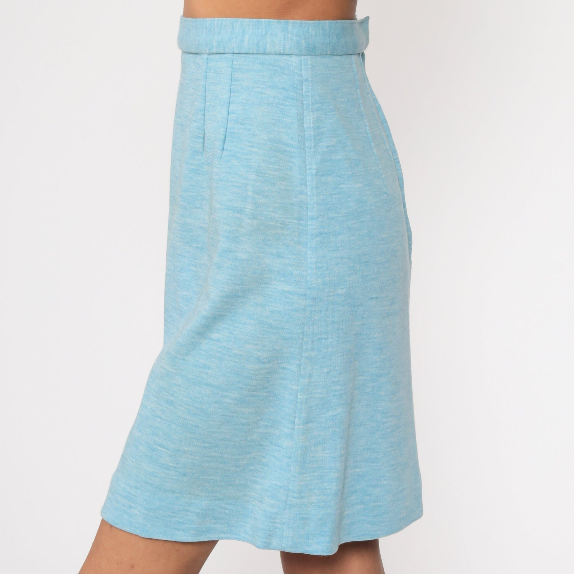 70s Heather Blue A-Line Mini Skirt High Waisted Rear Zip Extra Small