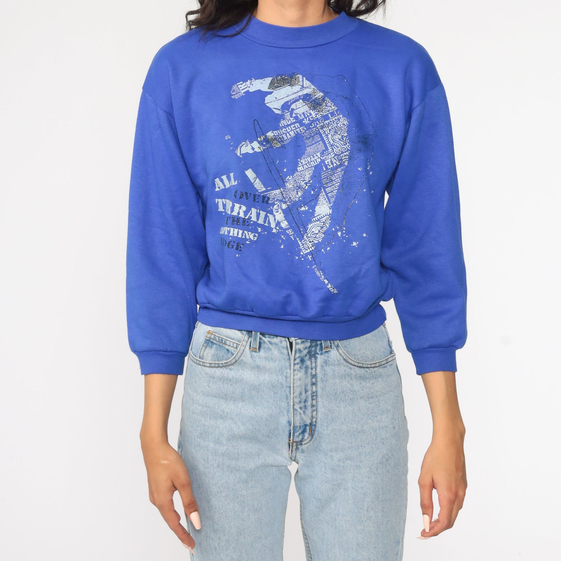 90s All Over Terrain Ski Graphic Sweatshirt Blue Crewneck Small