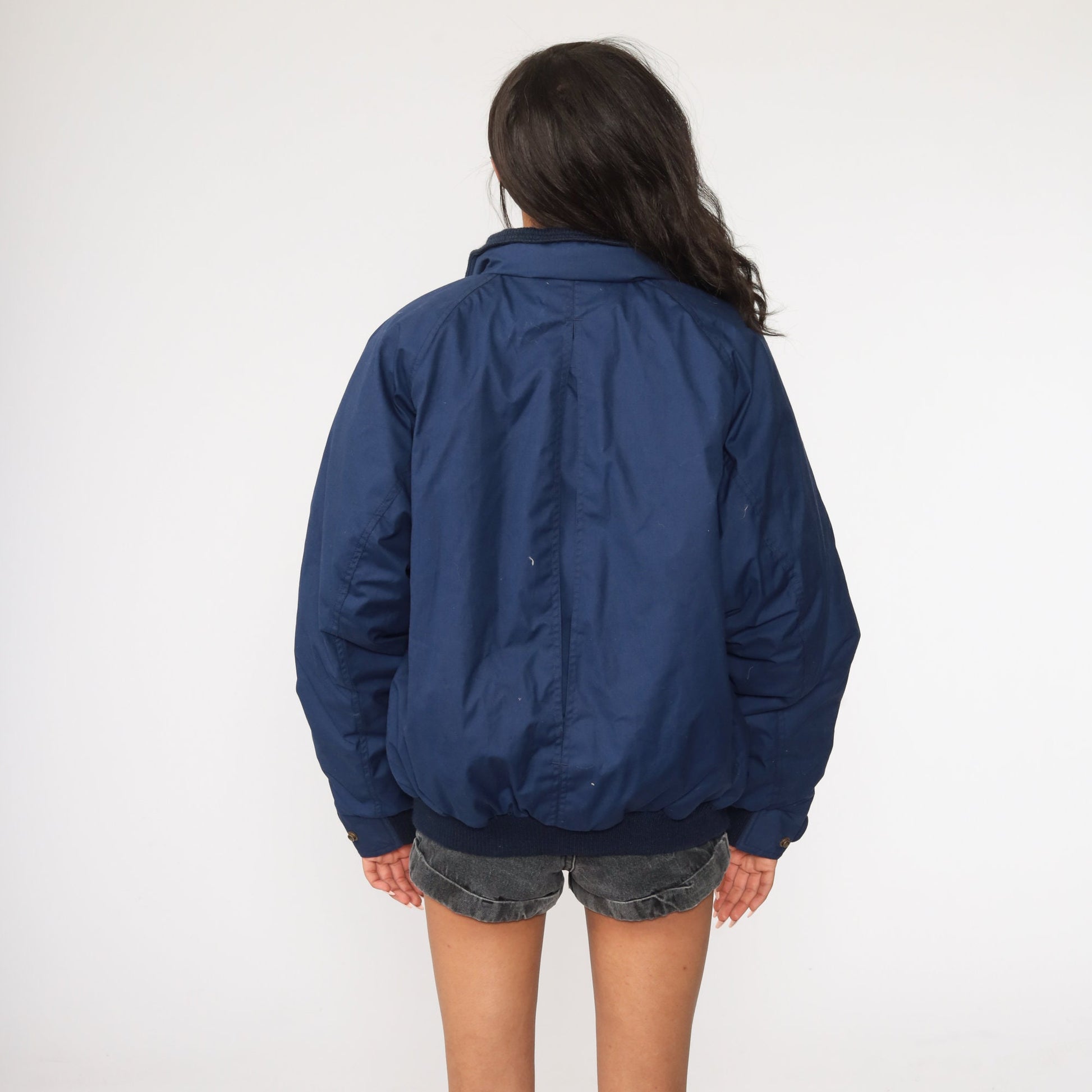 Eddie Bauer 80s Goose Down Bomber Jacket Navy Blue Men's Large
