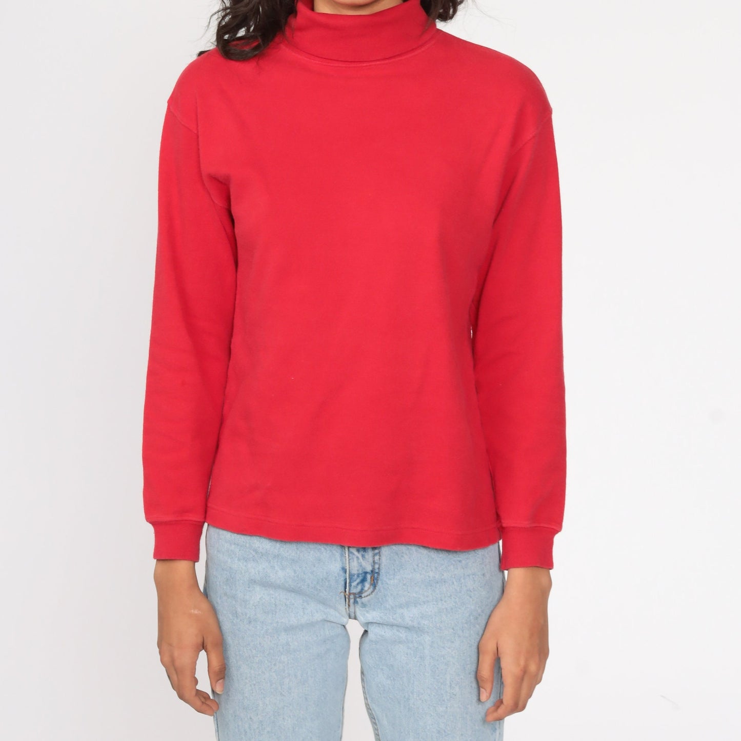 80s Red Turtleneck Long Sleeve Cotton Shirt Small Medium