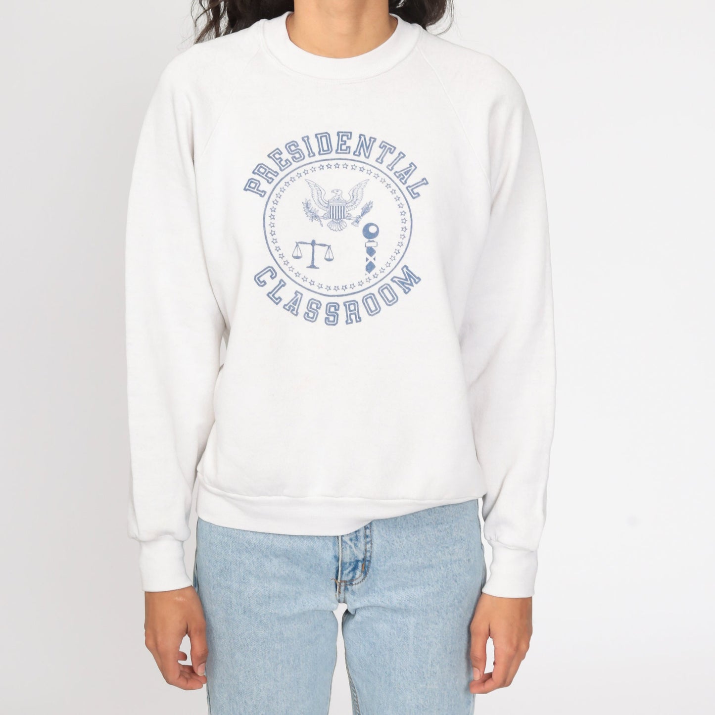 80s Presidential Classroom Washington DC Raglan Sweatshirt White House Graphic Medium