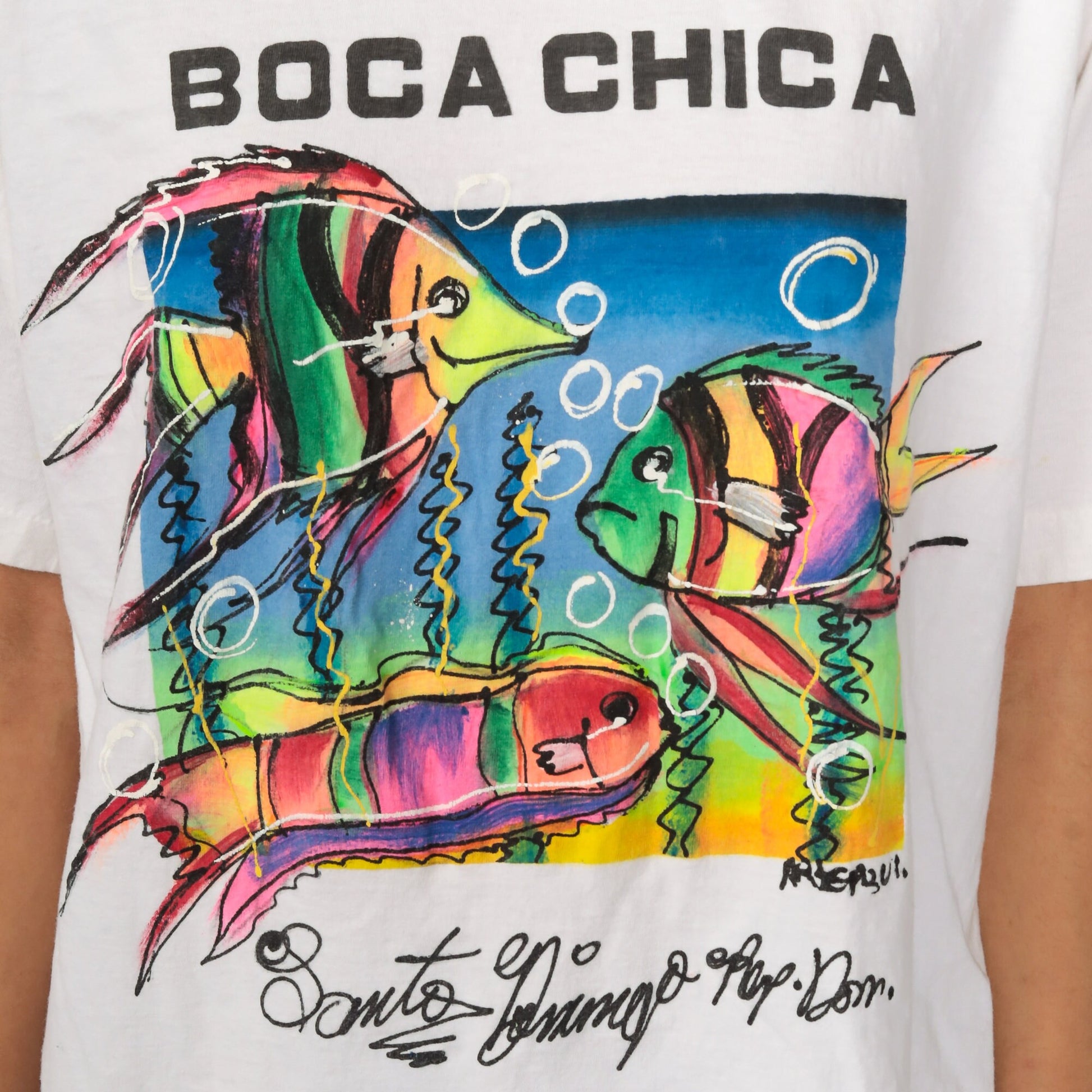 90s Boca Chica Santo Domingo Tropical Fish Graphic T-Shirt Cotton Medium Large