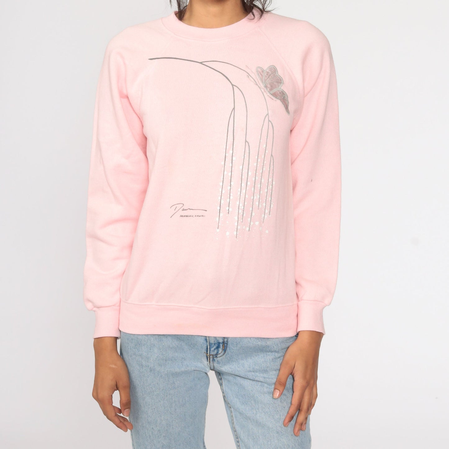 80s Butterfly Sweatshirt Baby Pink Graphic Crewneck Extra Small
