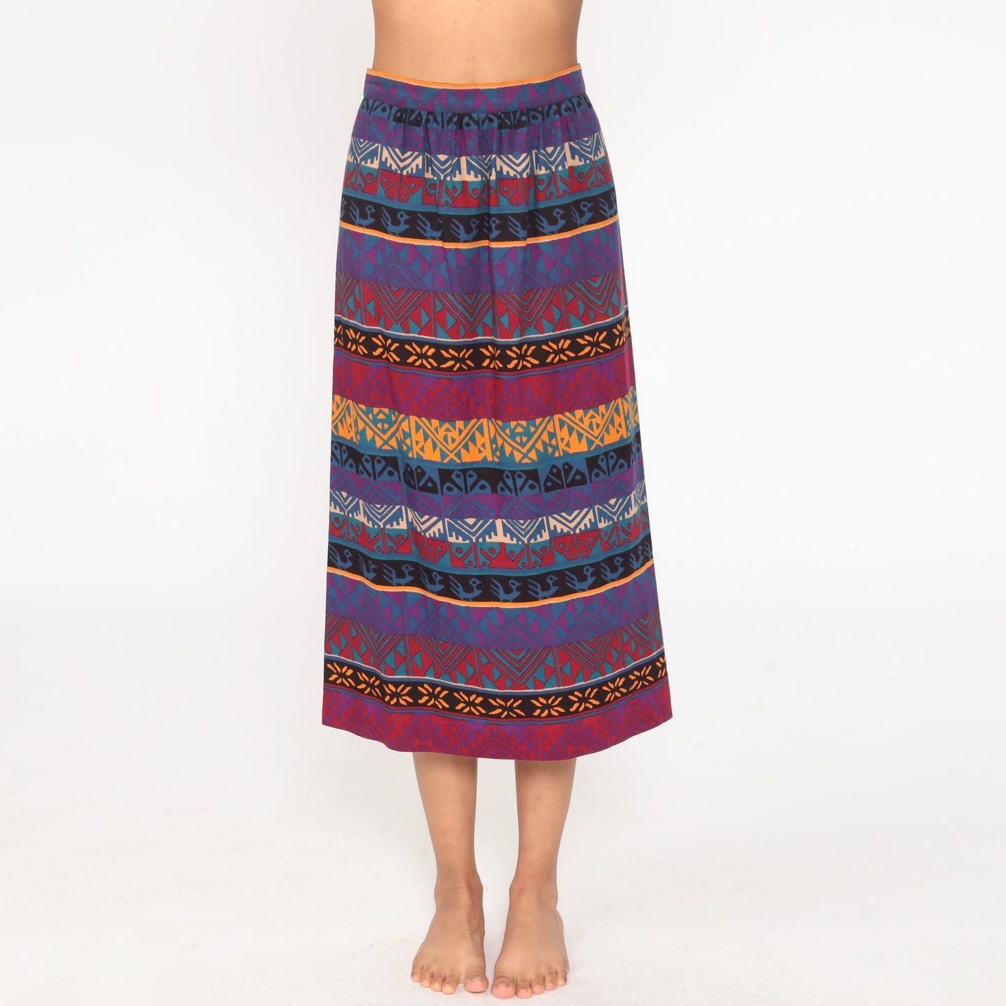 80s Southwestern Aztec Print Pencil Skirt Purple Pink High Waist Small