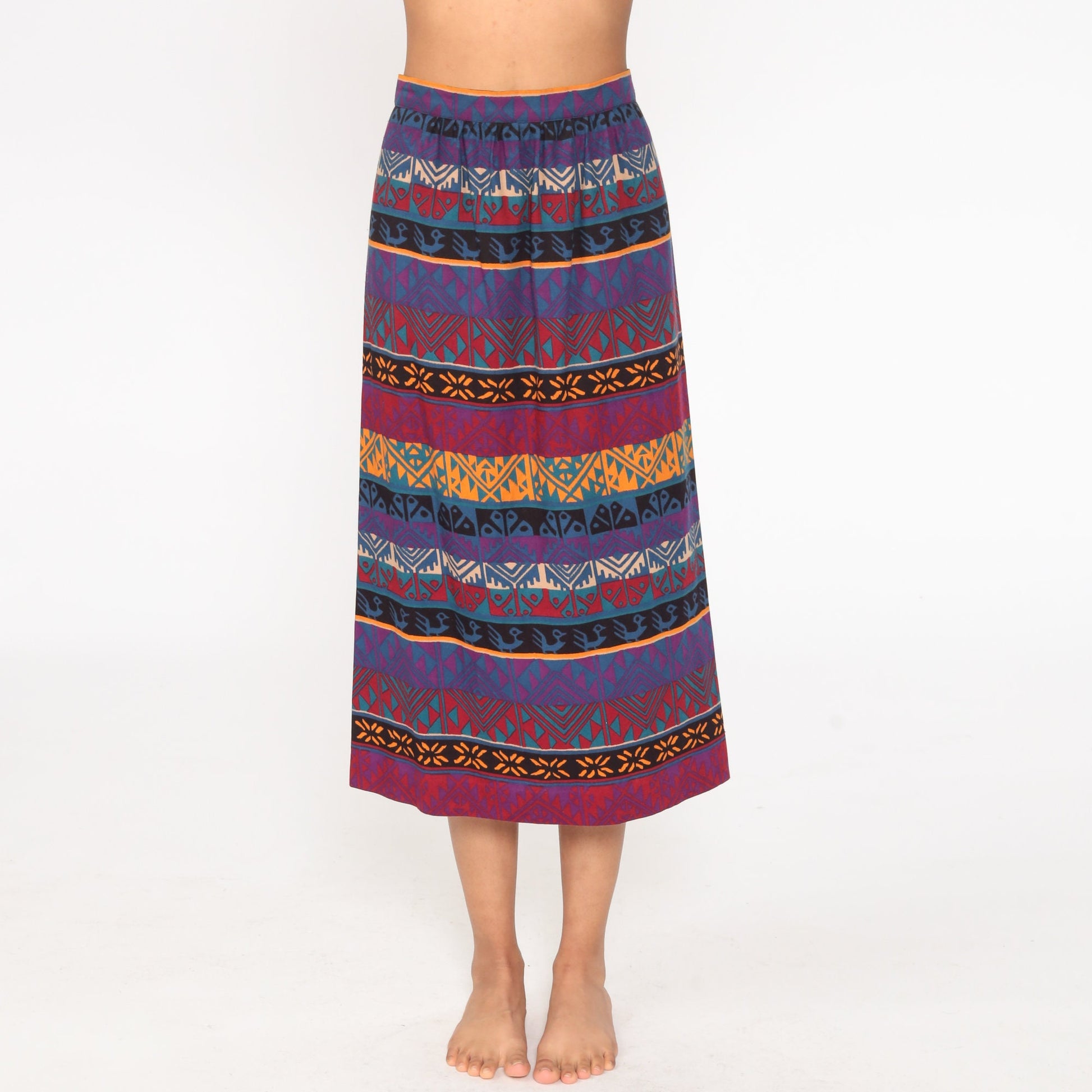 80s Southwestern Aztec Print Pencil Skirt Purple Pink High Waist Small