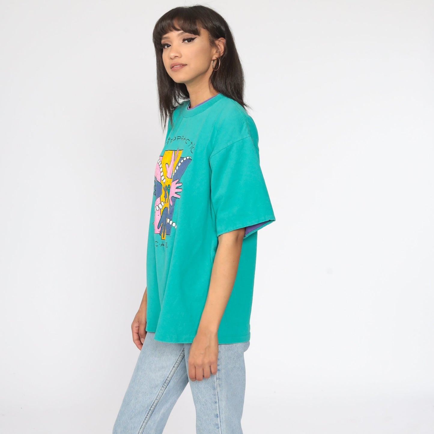 90s Chiropractic Care Graphic T-Shirt Turquoise Cotton Extra Large XL