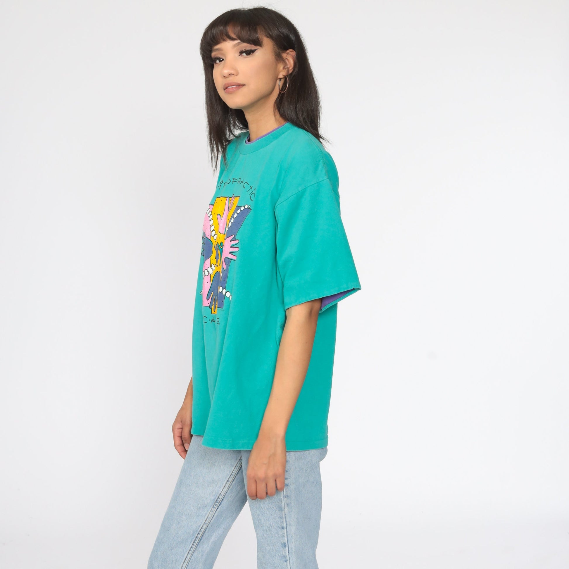 90s Chiropractic Care Graphic T-Shirt Turquoise Cotton Extra Large XL