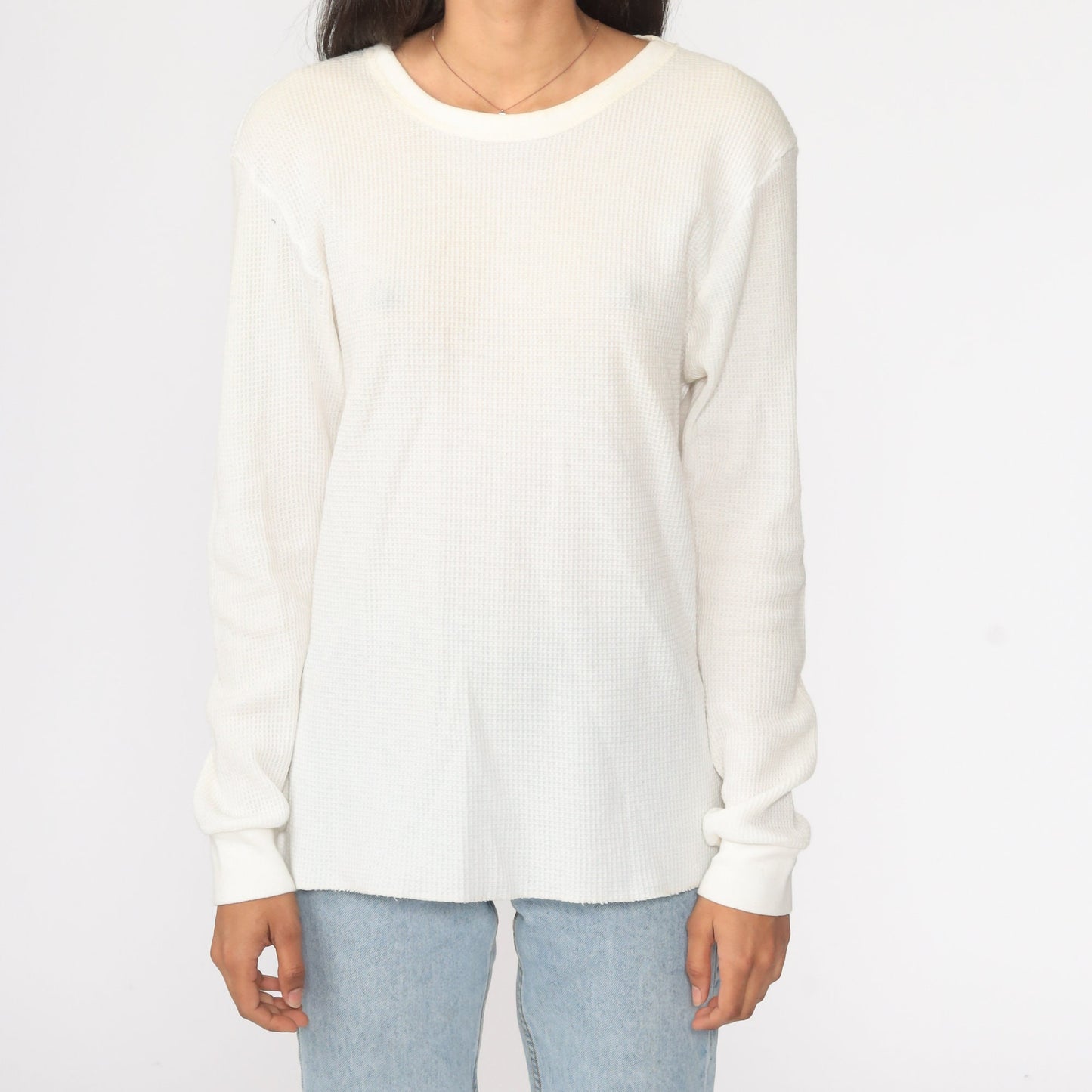 80s Cream Waffle Knit Thermal Shirt Long Sleeve Undershirt Extra Large