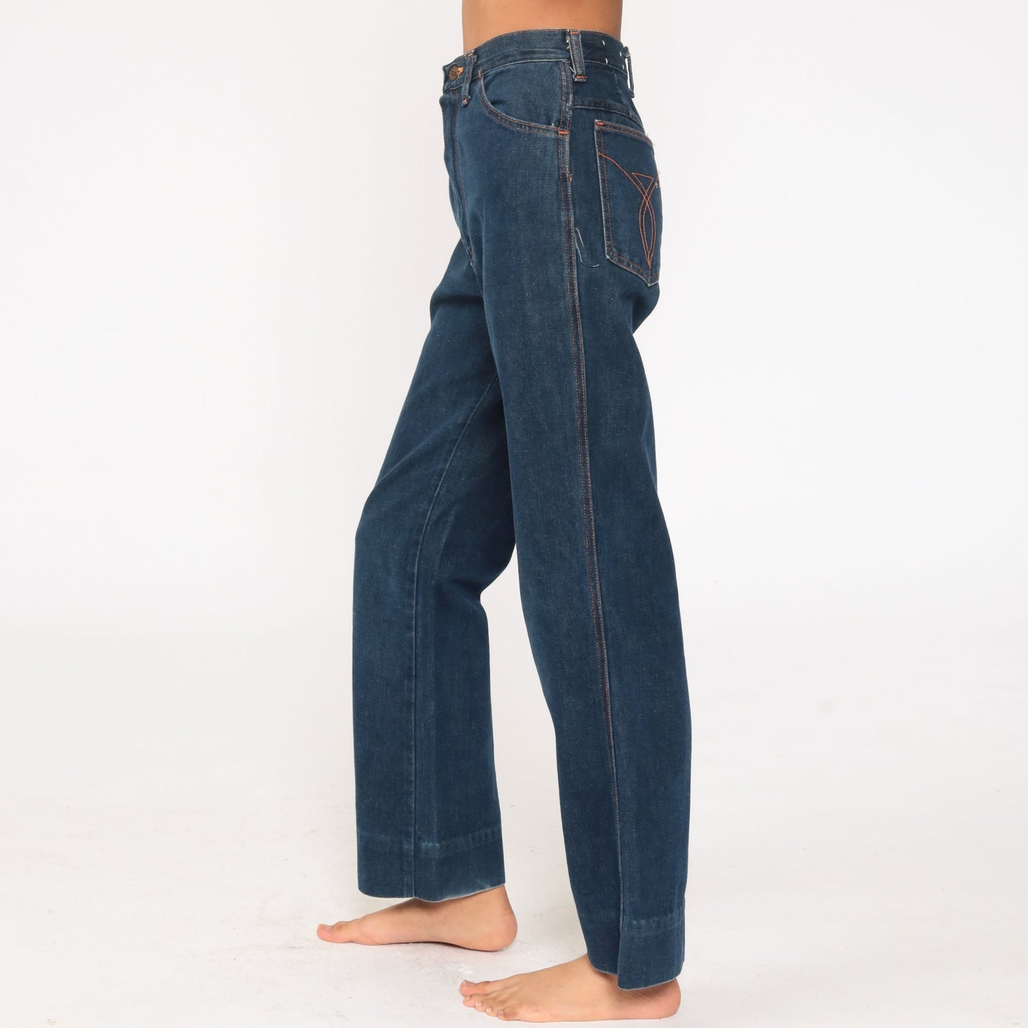 70s Wrangler Painted Butterfly Floral High Waist Straight Leg Jeans Blue 26