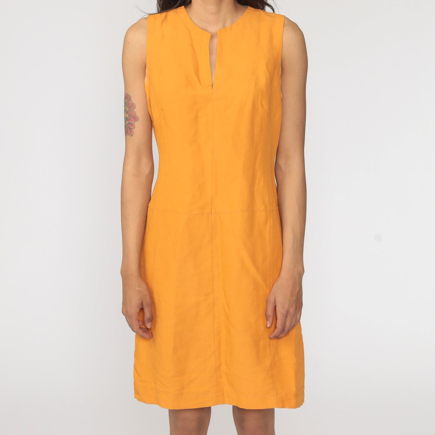 90s Orange Linen Rayon Sleeveless Mini Shift Dress Medium