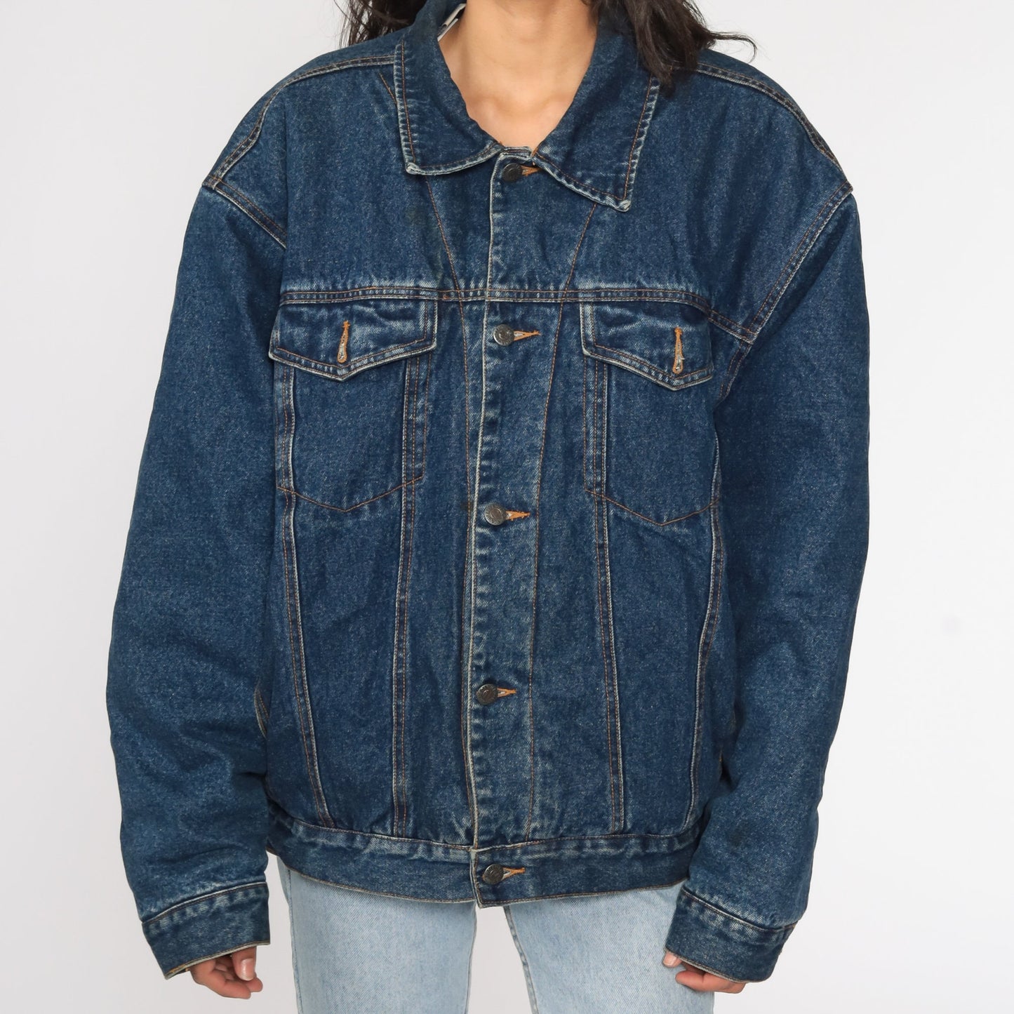 80s Blue Denim Jacket Sherpa Lining Jean Coat Extra Large XL